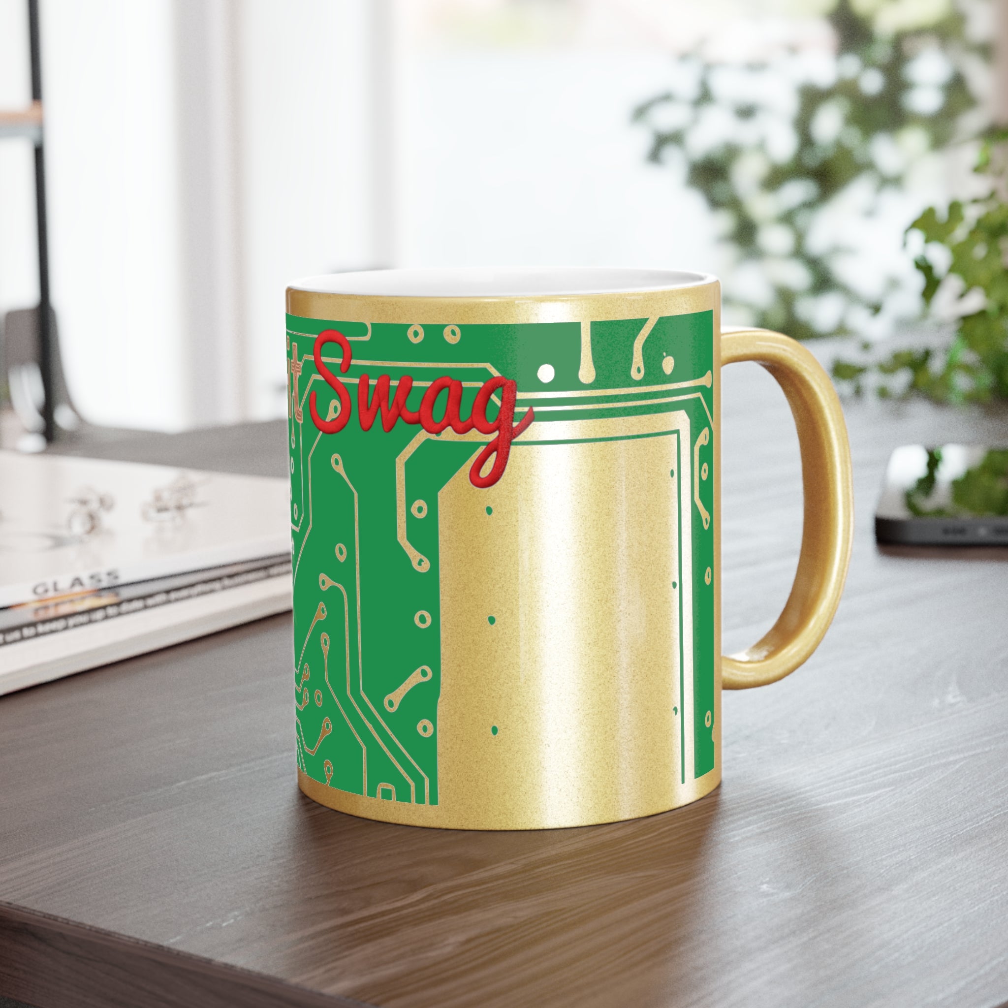 Circuit Board Trace Metallic Mug — Silver or Gold Secondary image