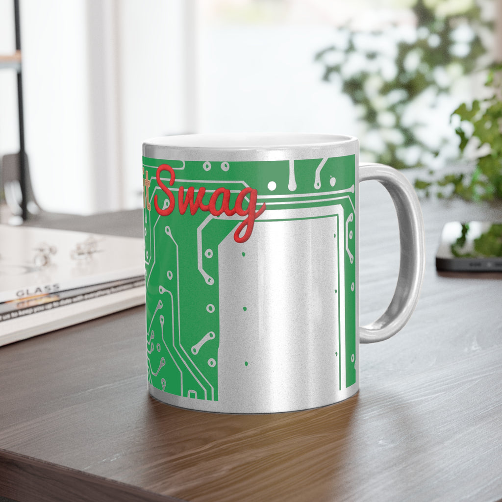 Circuit Board Trace Metallic Mug — Silver or Gold