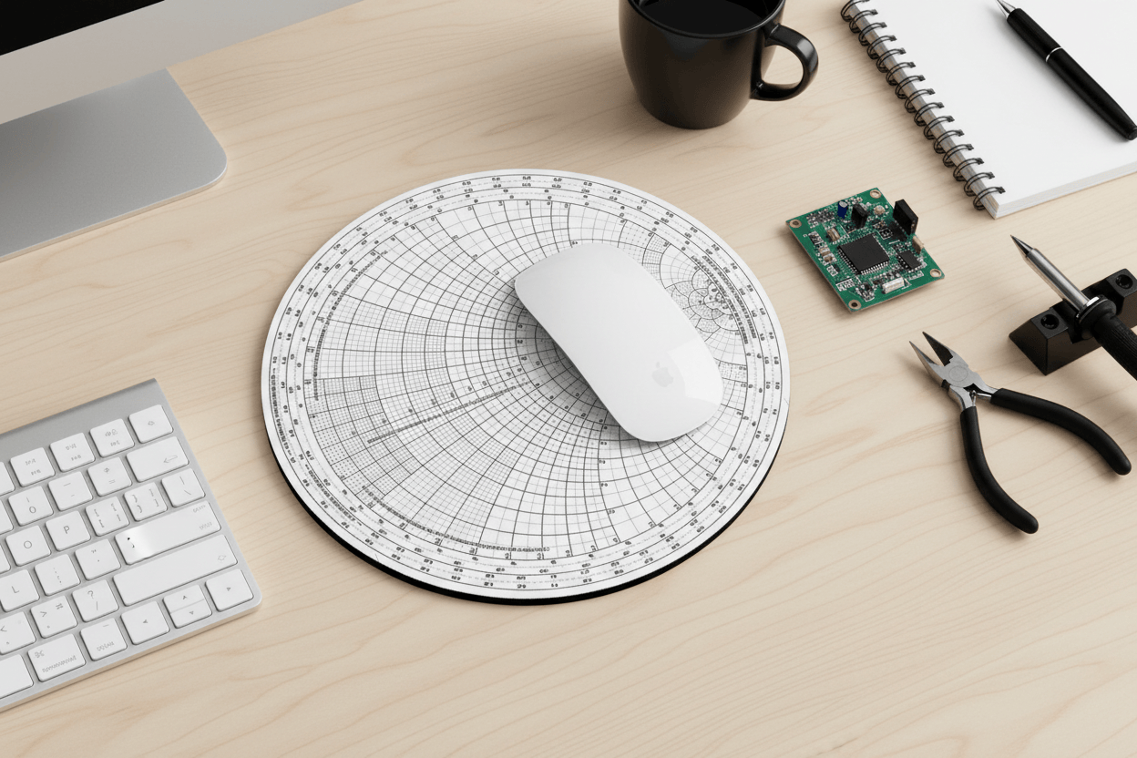Circuit Swag Home Decor One size / Round RF Engineering Smith Chart Mouse Pad — Electronics Engineer Desk Mat Main image
