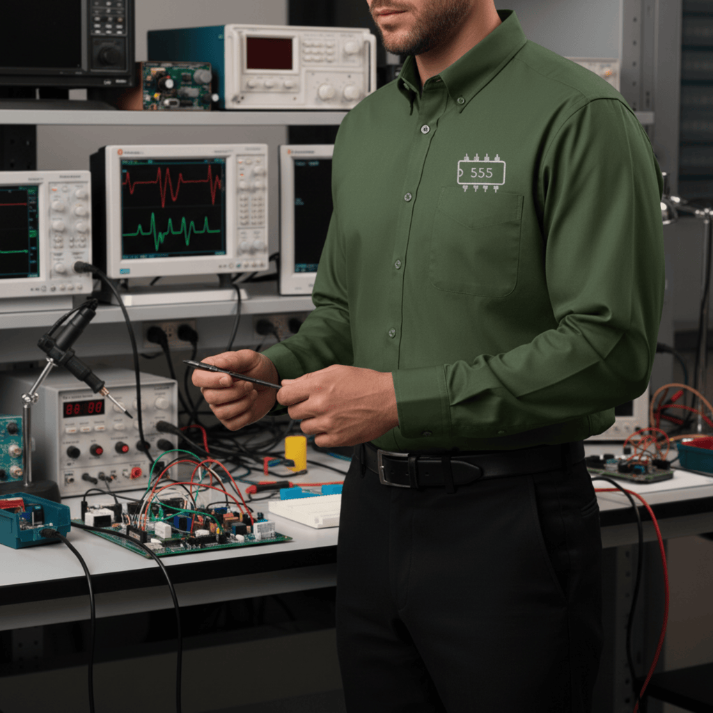 Circuit Swag Long-sleeve Clover Green / XS 555 Timer IC Outline Embroidered Long Sleeve Shirt