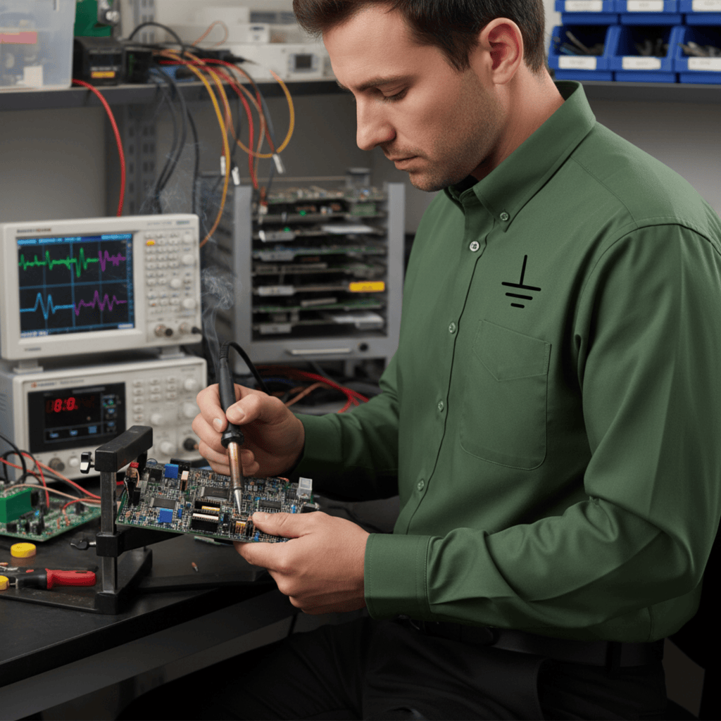 Circuit Swag Long-sleeve Clover Green / XS Electronics Ground Symbol Embroidery Long Sleeve Shirt | Electrical Engineering Tee