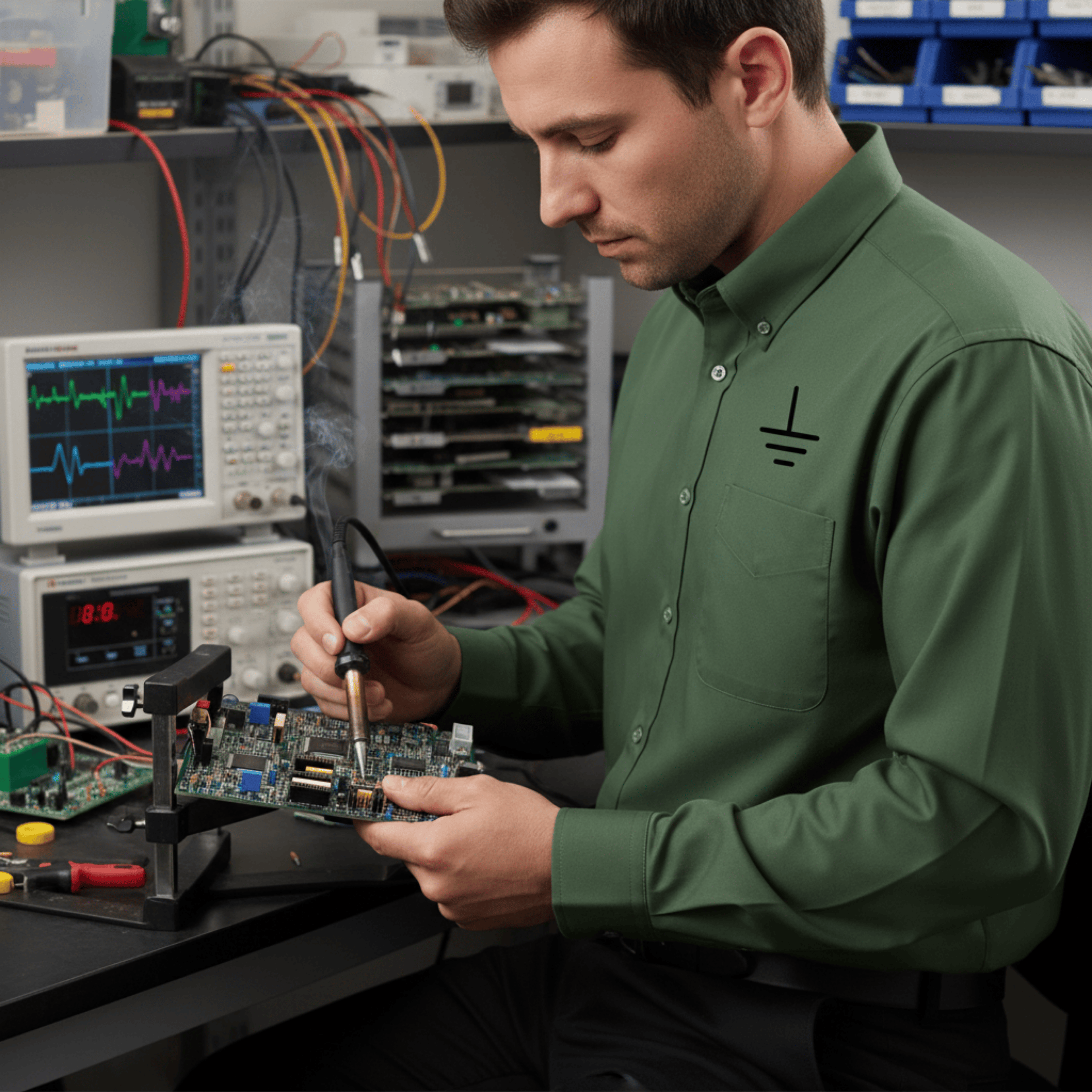 Circuit Swag Long-sleeve Clover Green / XS Electronics Ground Symbol Embroidery Long Sleeve Shirt | Electrical Engineering Tee