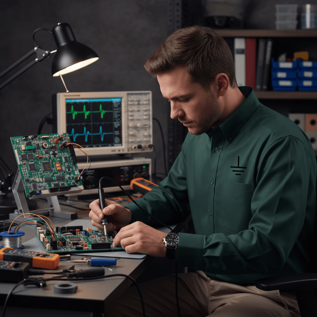 Circuit Swag Long-sleeve Dark Green/Navy / S Electronics Ground Symbol Embroidery Long Sleeve Shirt | Electrical Engineering Tee