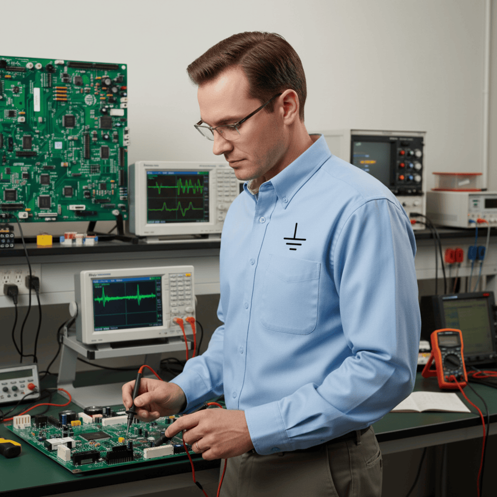 Circuit Swag Long-sleeve Light Blue/Light Stone / XS Electronics Ground Symbol Embroidery Long Sleeve Shirt | Electrical Engineering Tee