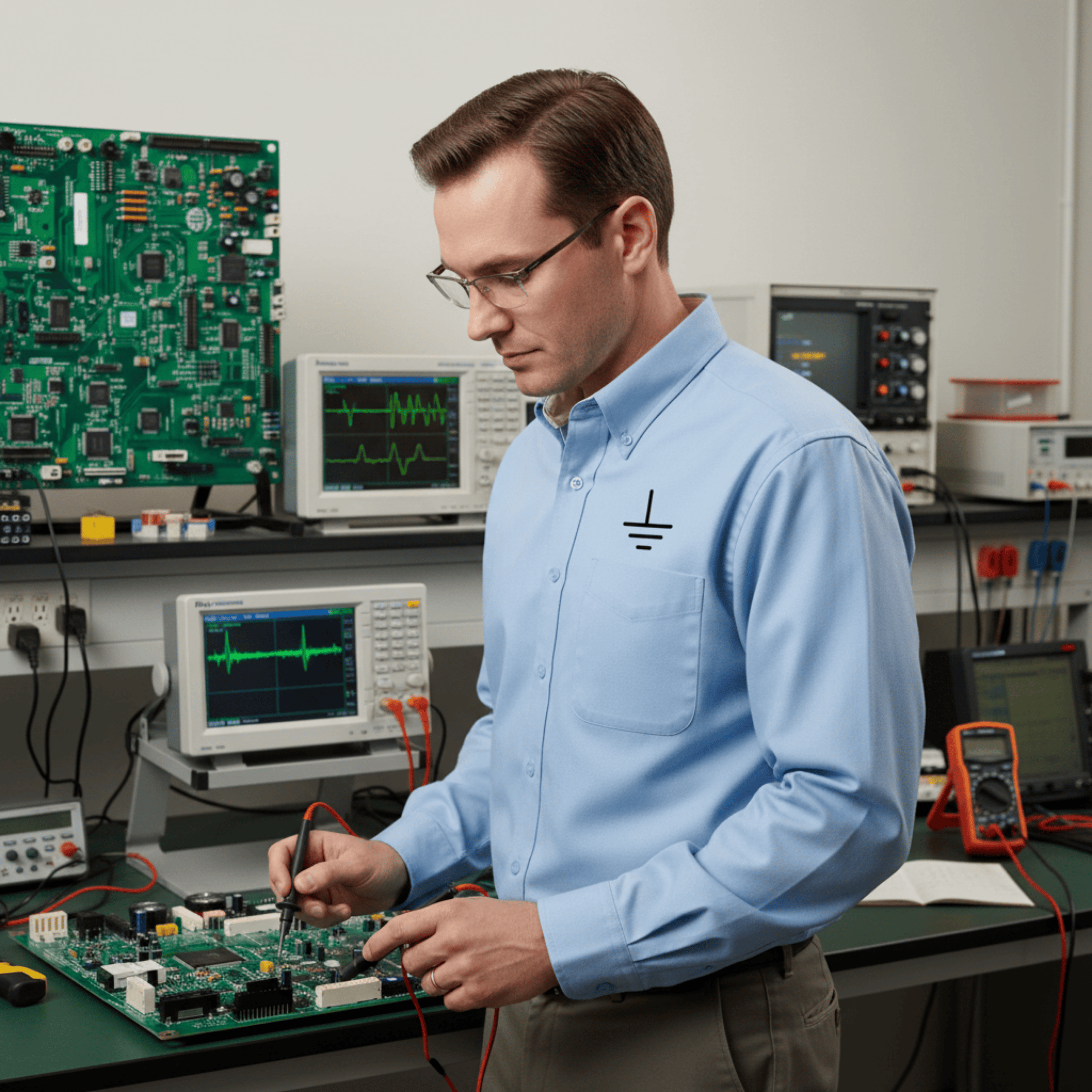 Circuit Swag Long-sleeve Light Blue/Light Stone / XS Electronics Ground Symbol Embroidery Long Sleeve Shirt | Electrical Engineering Tee