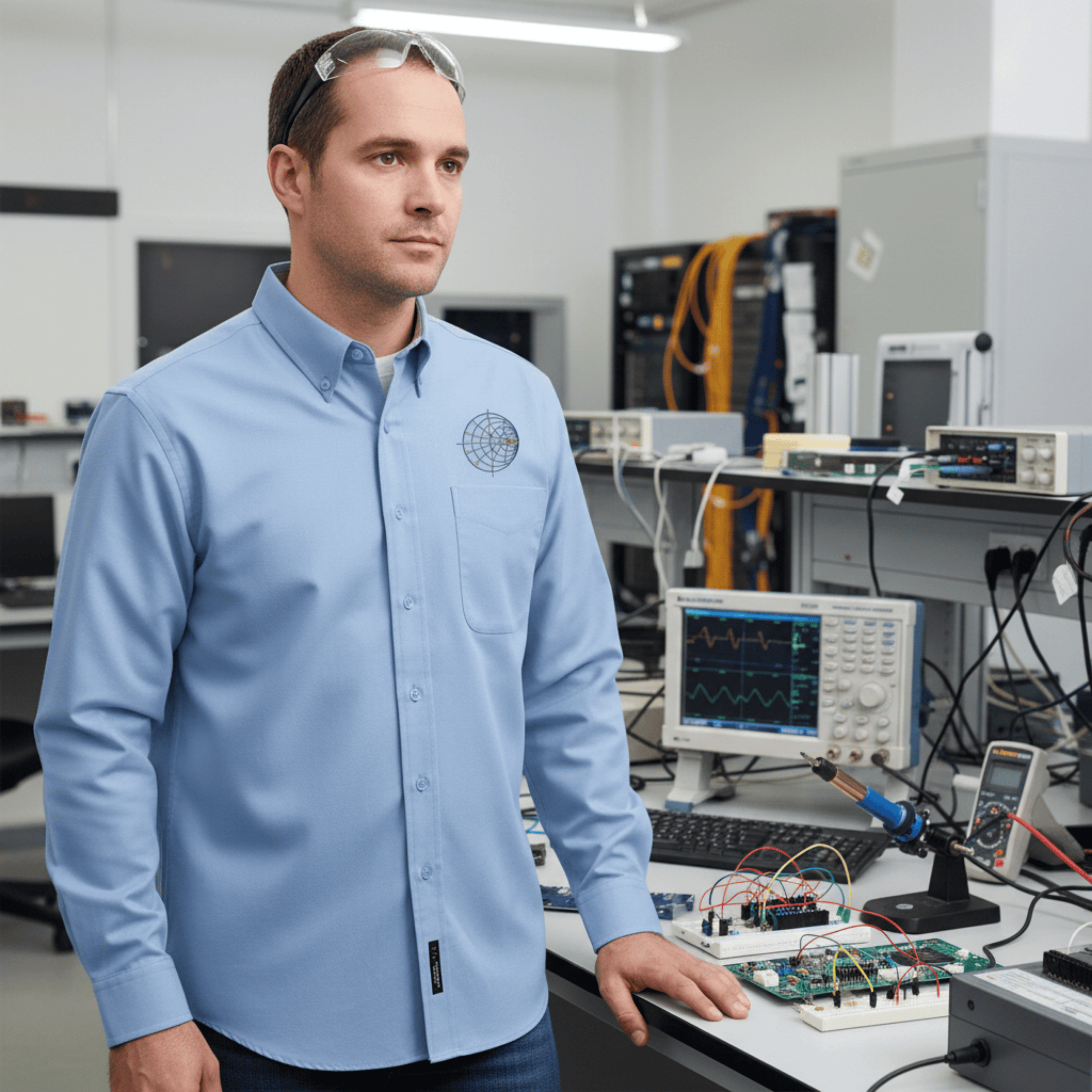 Circuit Swag Long-sleeve Light Blue/Light Stone / XS RF Engineer Smith Chart Embroidered Long Sleeve Shirt