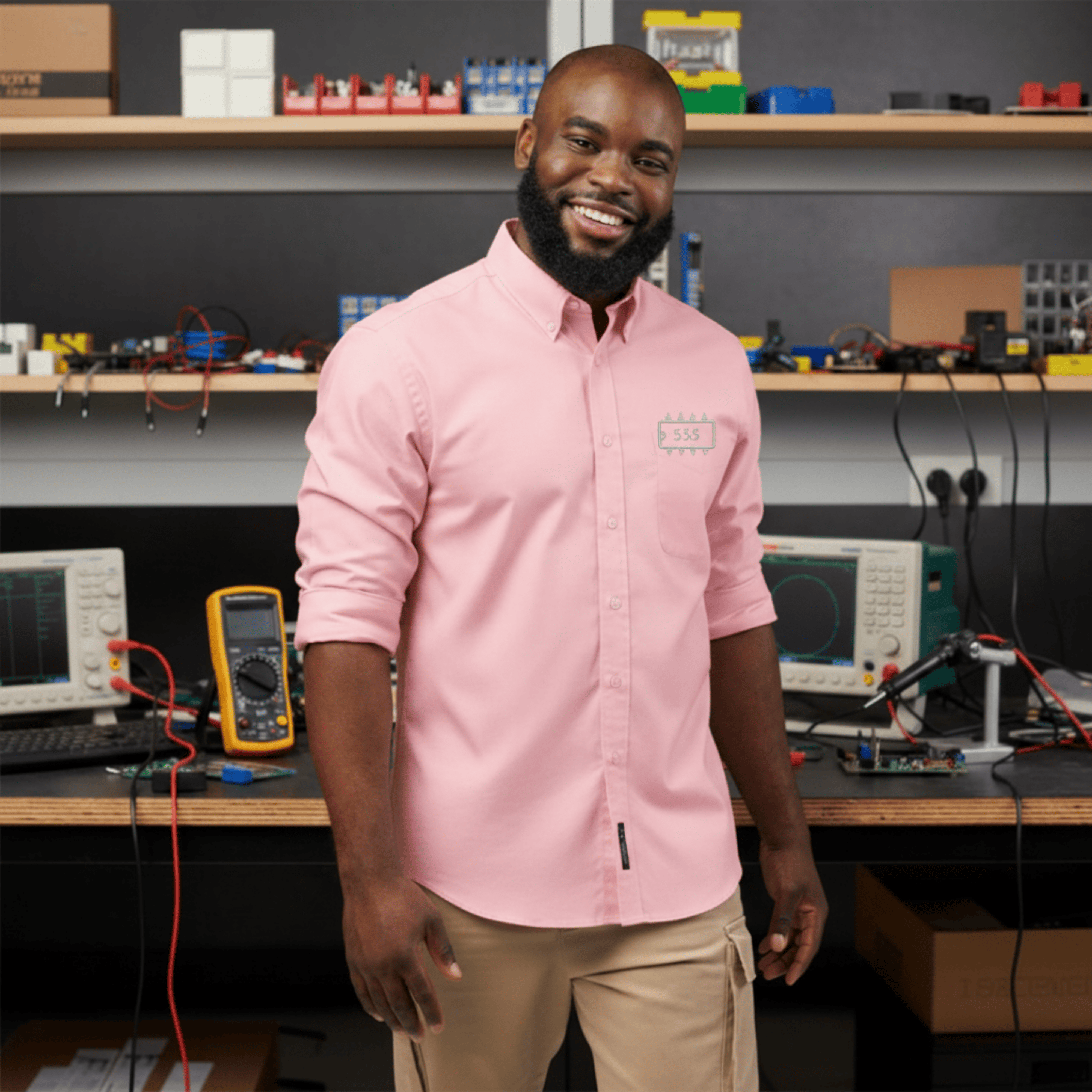 Circuit Swag Long-sleeve Light Pink / XS 555 Timer IC Outline Embroidered Long Sleeve Shirt Main image