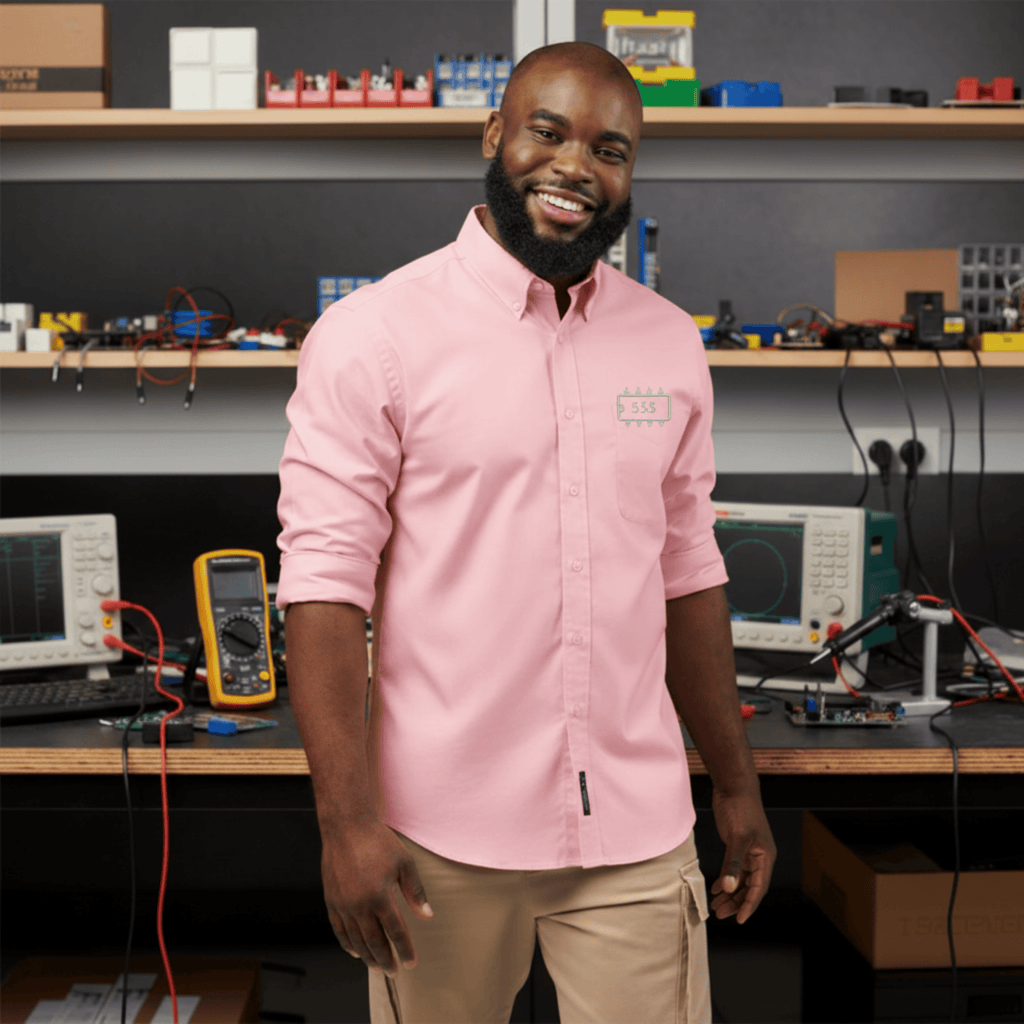 Circuit Swag Long-sleeve Light Pink / XS 555 Timer IC Outline Embroidered Long Sleeve Shirt