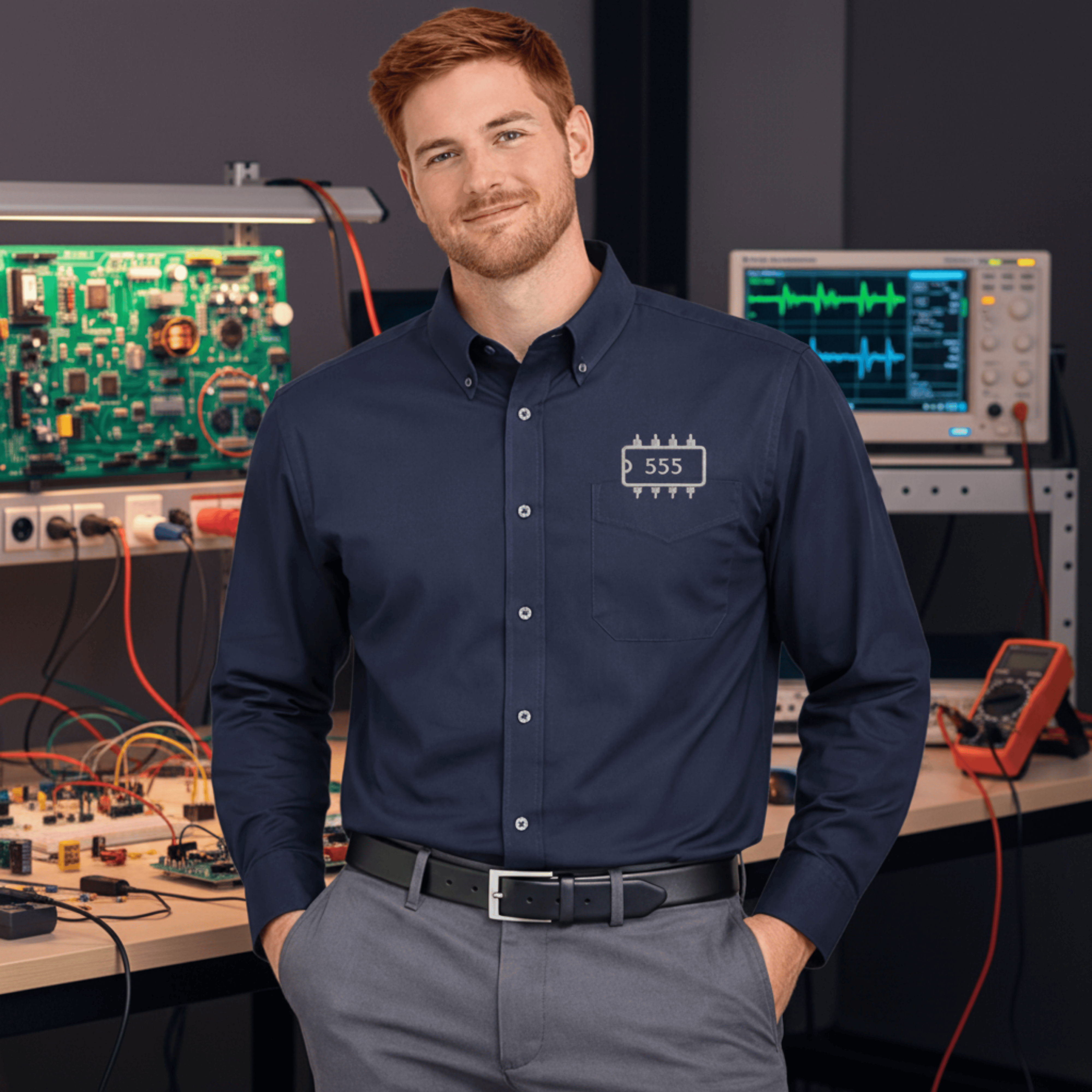 555 Timer IC Outline Embroidered Long Sleeve Shirt Secondary image