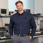 Circuit Swag Long-sleeve Navy/Light Stone / XS Electronics Ground Symbol Embroidery Long Sleeve Shirt | Electrical Engineering Tee