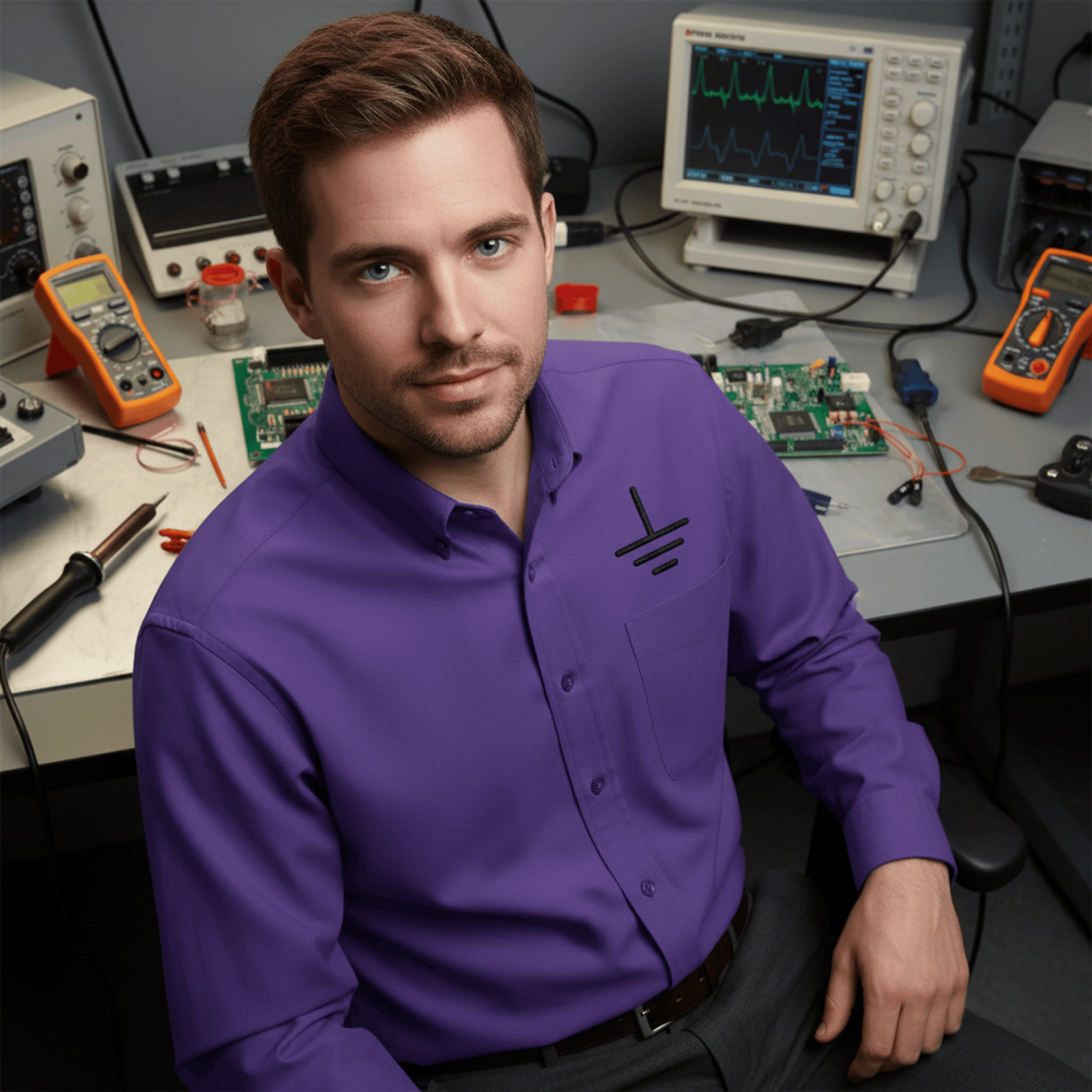 Circuit Swag Long-sleeve Purple/Light Stone / XS Electronics Ground Symbol Embroidery Long Sleeve Shirt | Electrical Engineering Tee