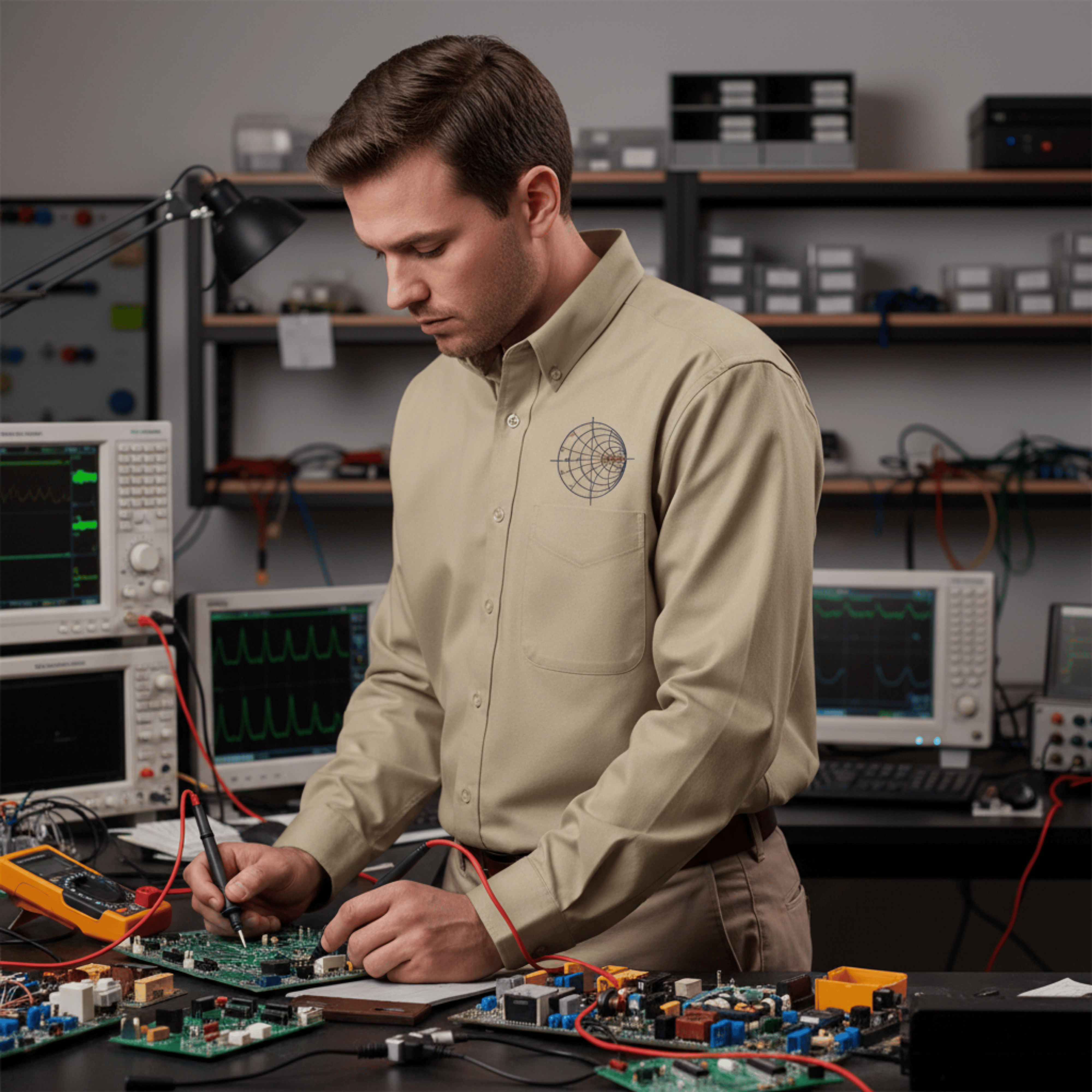 Circuit Swag Long-sleeve Stone / XS RF Engineer Smith Chart Embroidered Long Sleeve Shirt Main image