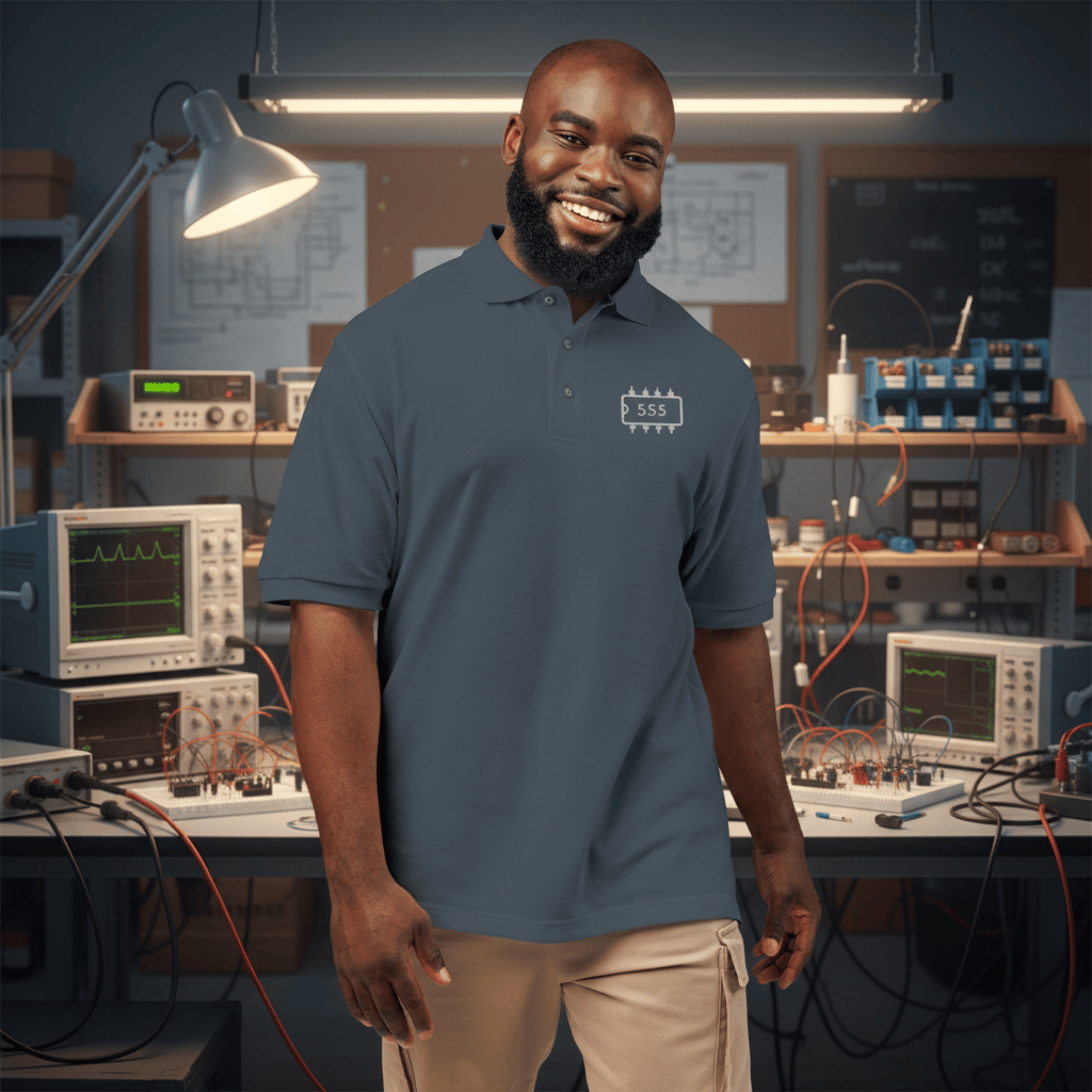 Circuit Swag T-Shirt 555 Timer Chip Retro-Tech Polo Shirt | Electronic Engineer Tribute