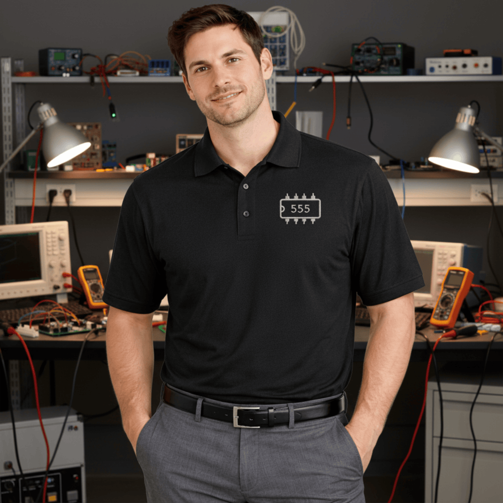 Circuit Swag T-Shirt 555 Timer Chip Retro-Tech Polo Shirt | Electronic Engineer Tribute