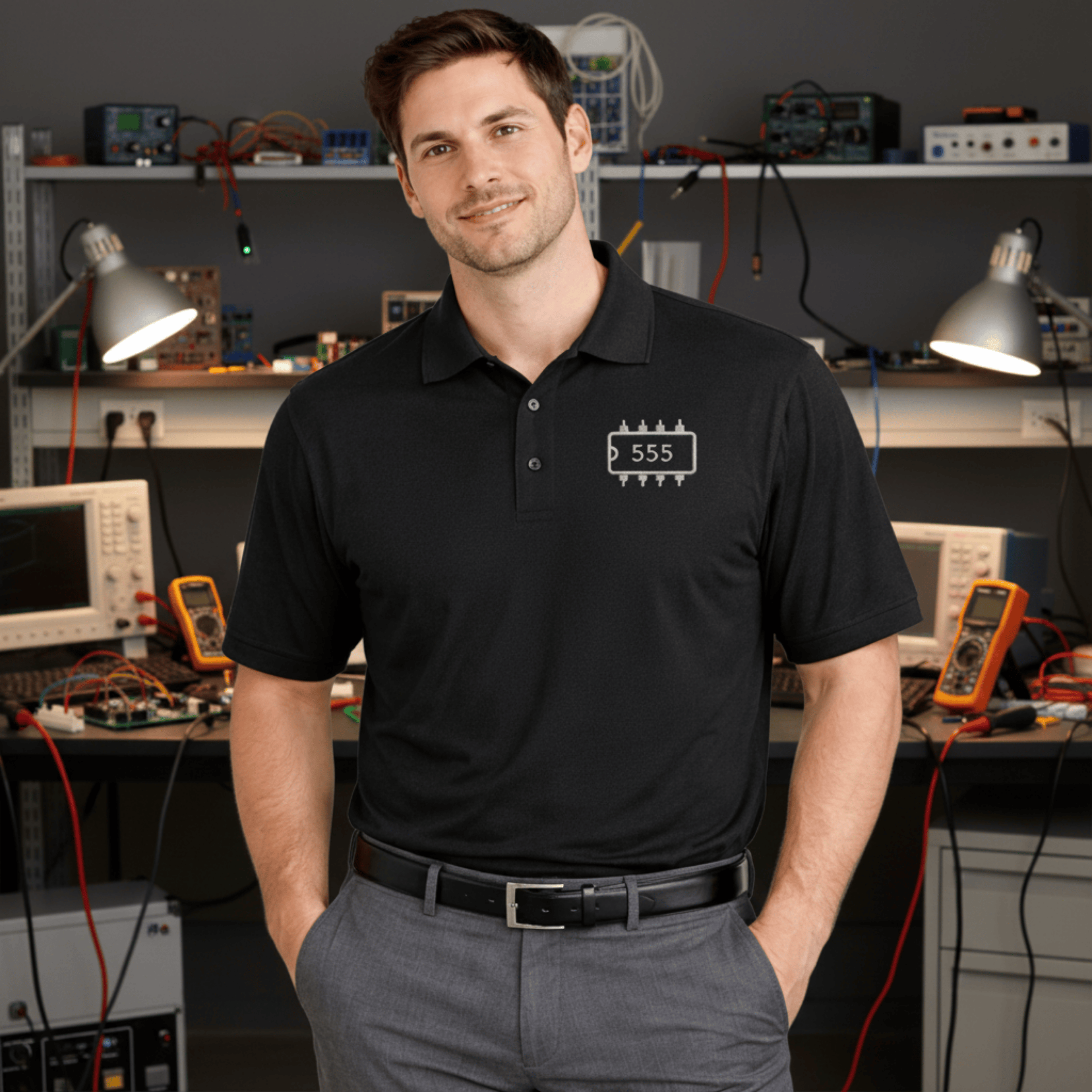 Circuit Swag T-Shirt 555 Timer Chip Retro-Tech Polo Shirt | Electronic Engineer Tribute
