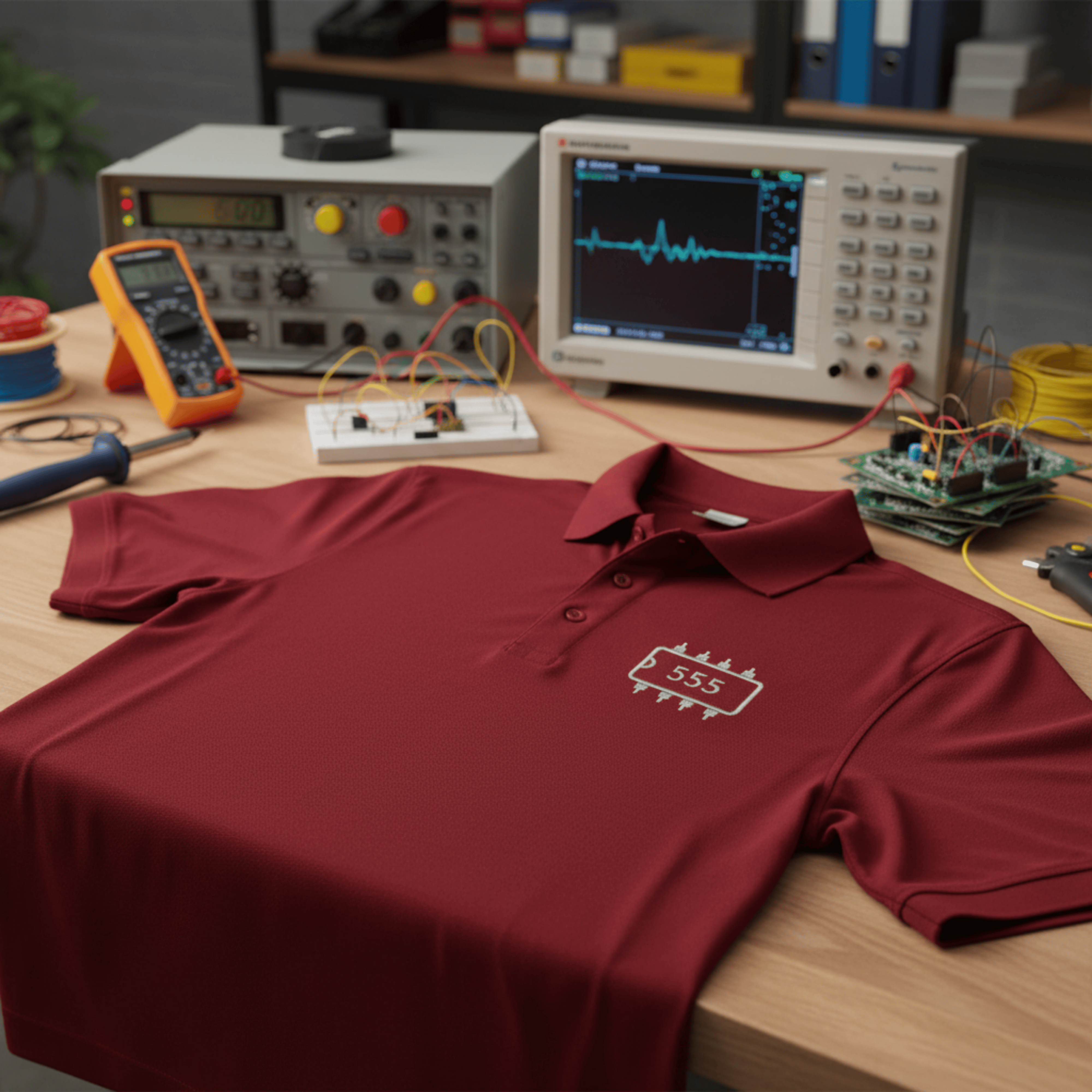 Circuit Swag T-Shirt 555 Timer Chip Retro-Tech Polo Shirt | Electronic Engineer Tribute