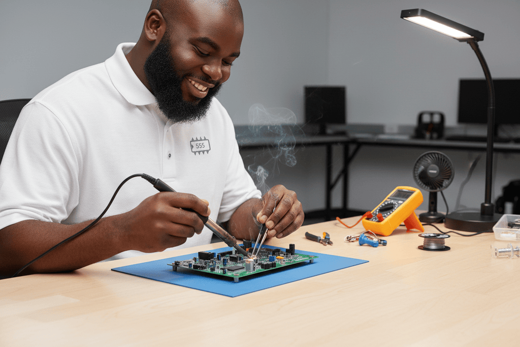 Circuit Swag T-Shirt 555 Timer Chip Retro-Tech Polo Shirt | Electronic Engineer Tribute