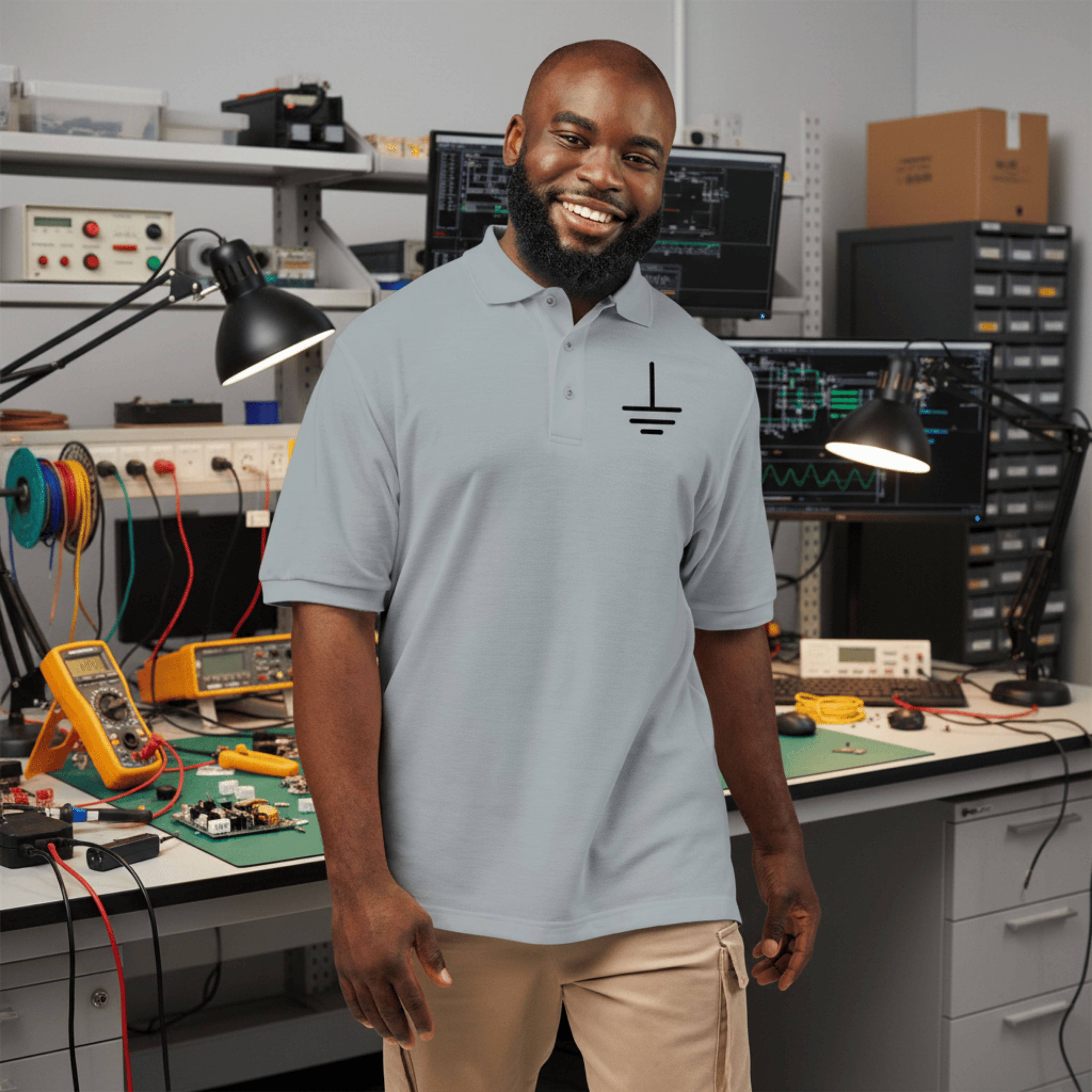 Circuit Swag T-Shirt S / Cool Grey Earth Ground Symbol Embroidered Polo Shirt