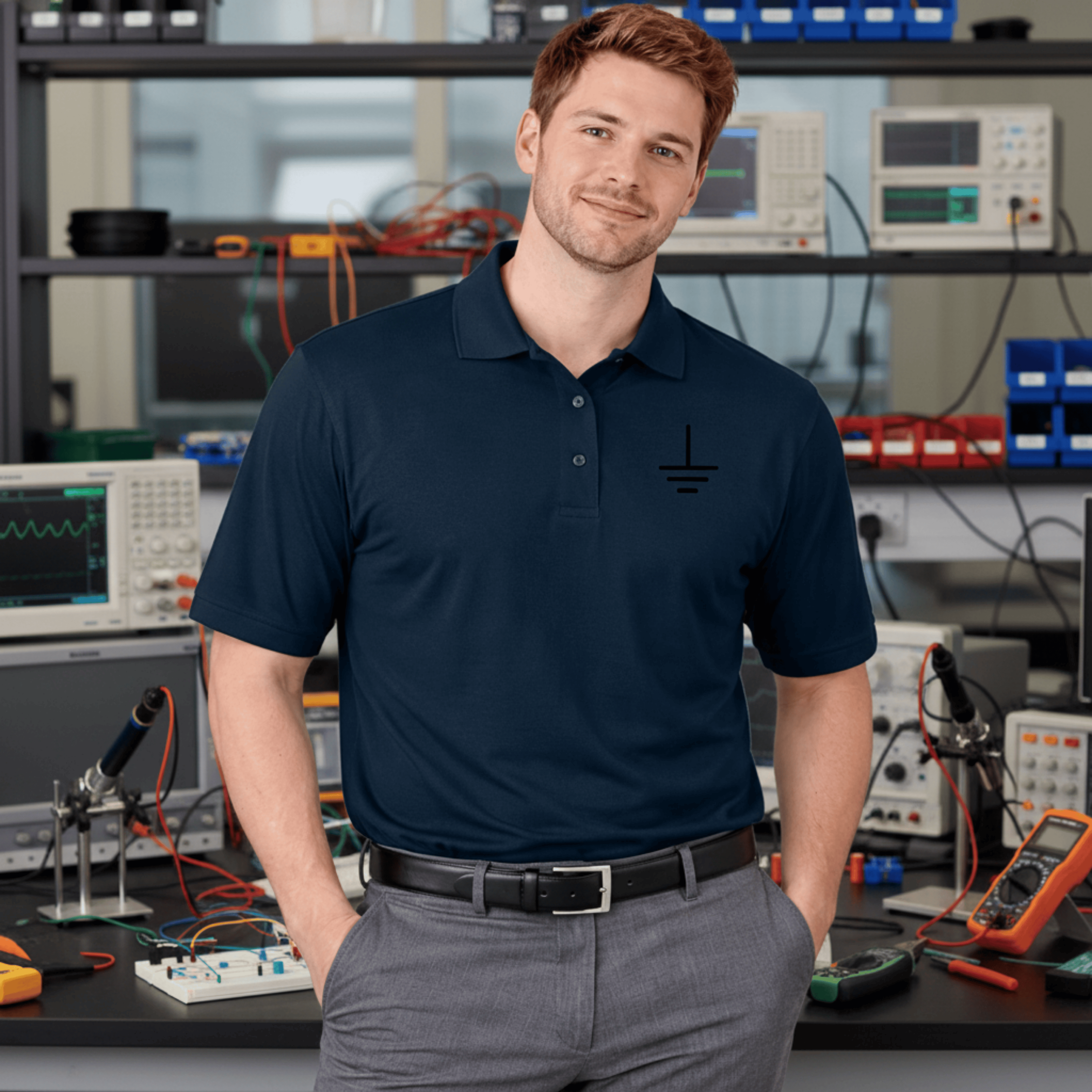 Circuit Swag T-Shirt S / Navy Earth Ground Symbol Embroidered Polo Shirt