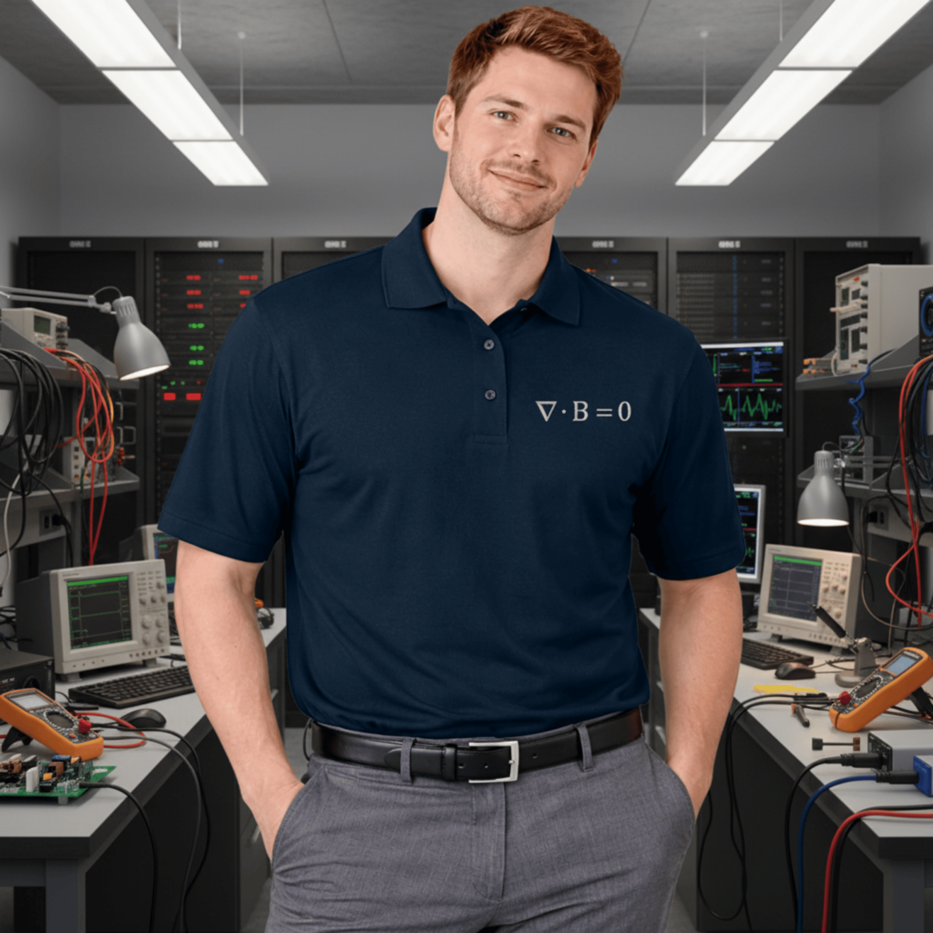 Circuit Swag T-Shirt S / Navy Gauss Law for Magnetism Embroidered Polo  Physics Nerd Logo