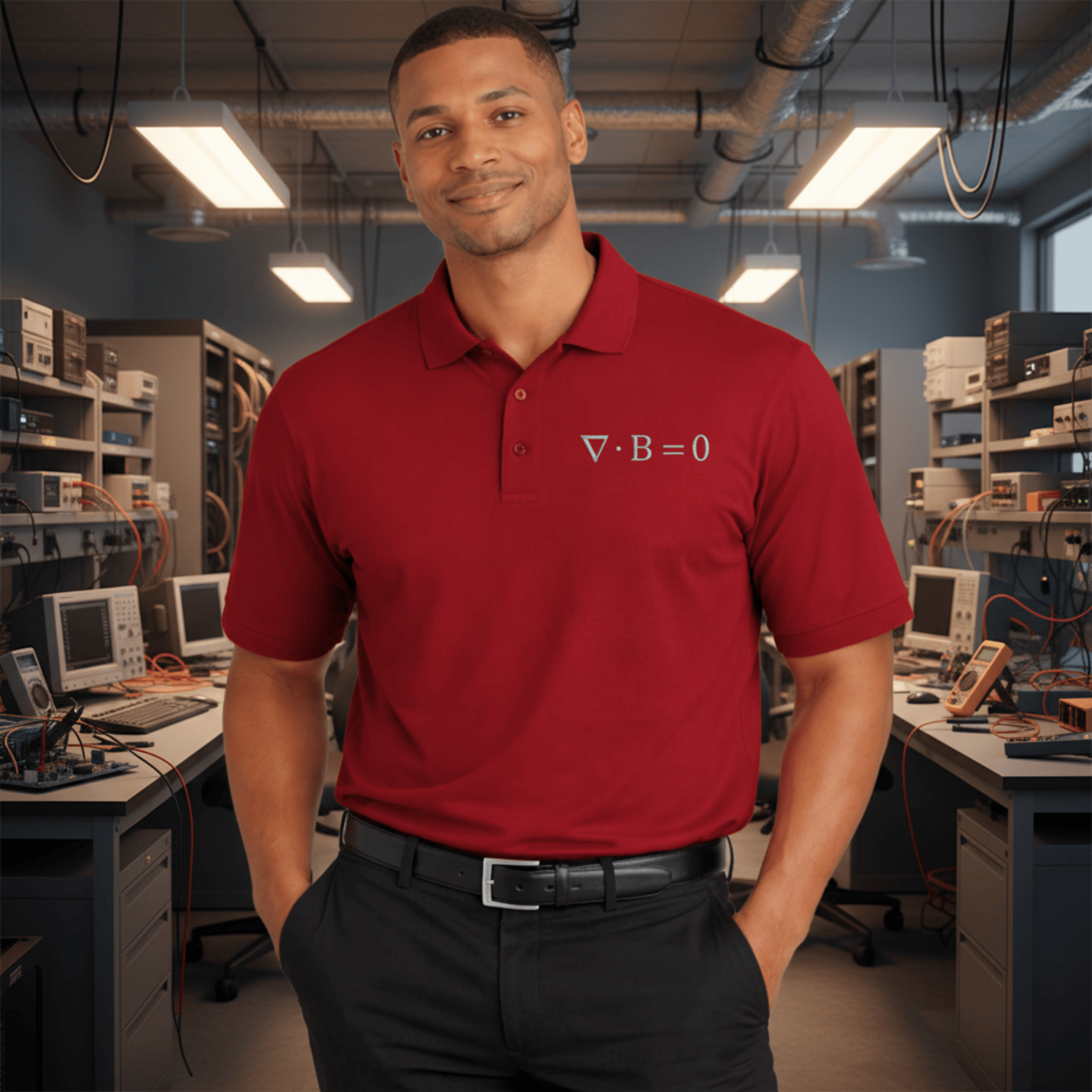 Circuit Swag T-Shirt S / Red Gauss Law for Magnetism Embroidered Polo  Physics Nerd Logo