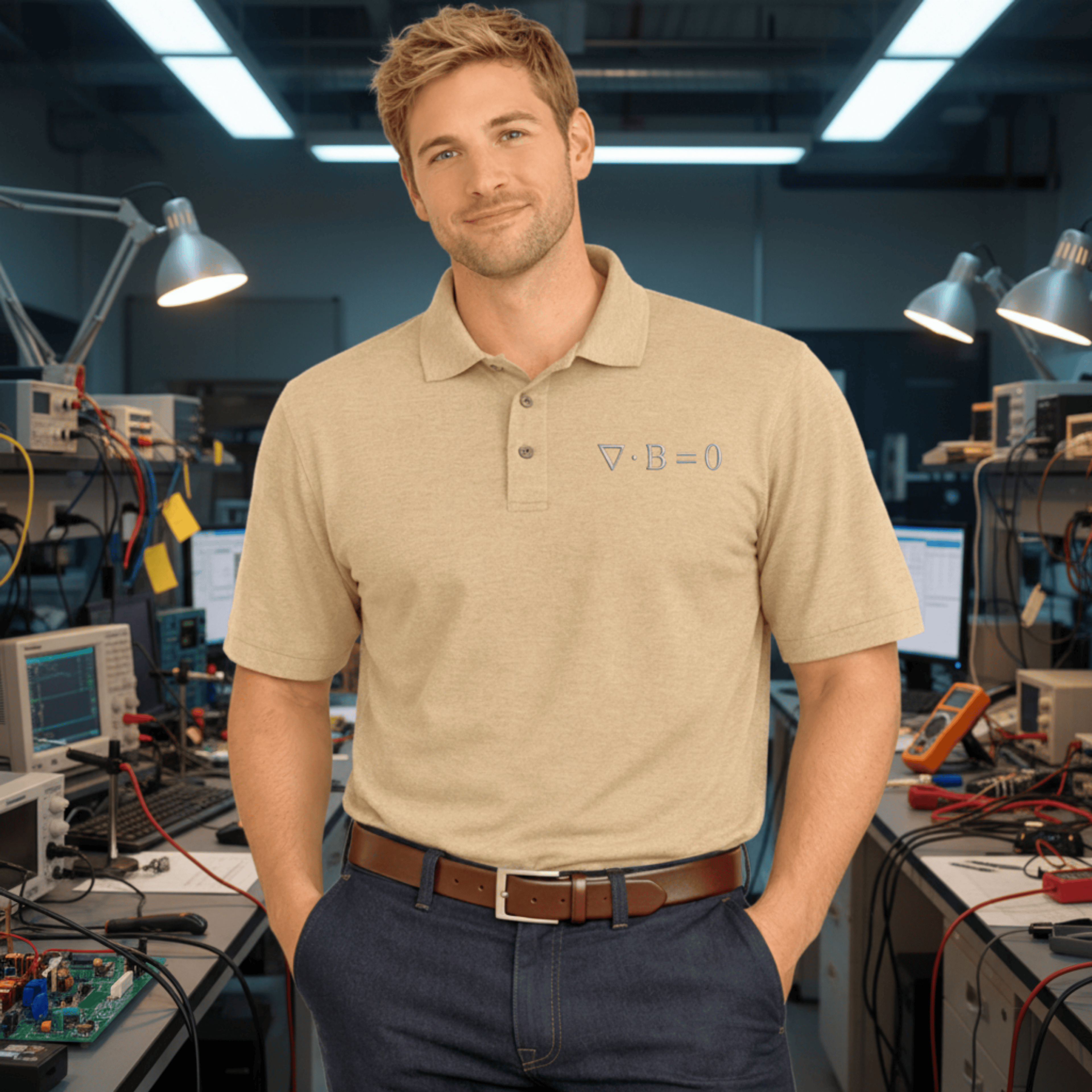 Circuit Swag T-Shirt S / Stone Gauss Law for Magnetism Embroidered Polo  Physics Nerd Logo