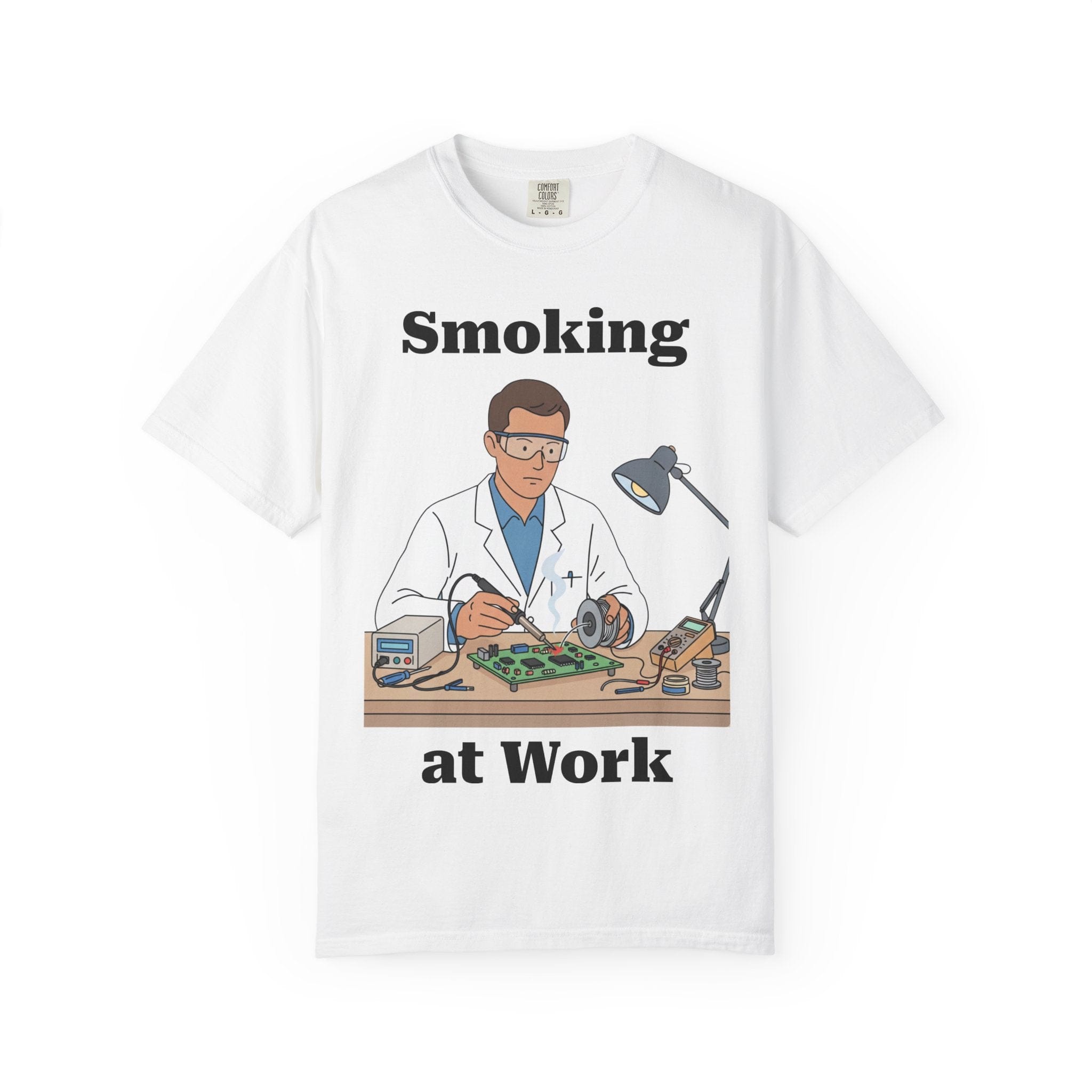 Circuit Swag T-Shirt White / M Smoking at Work T-Shirt — Funny Electronic Repair Tech Tee