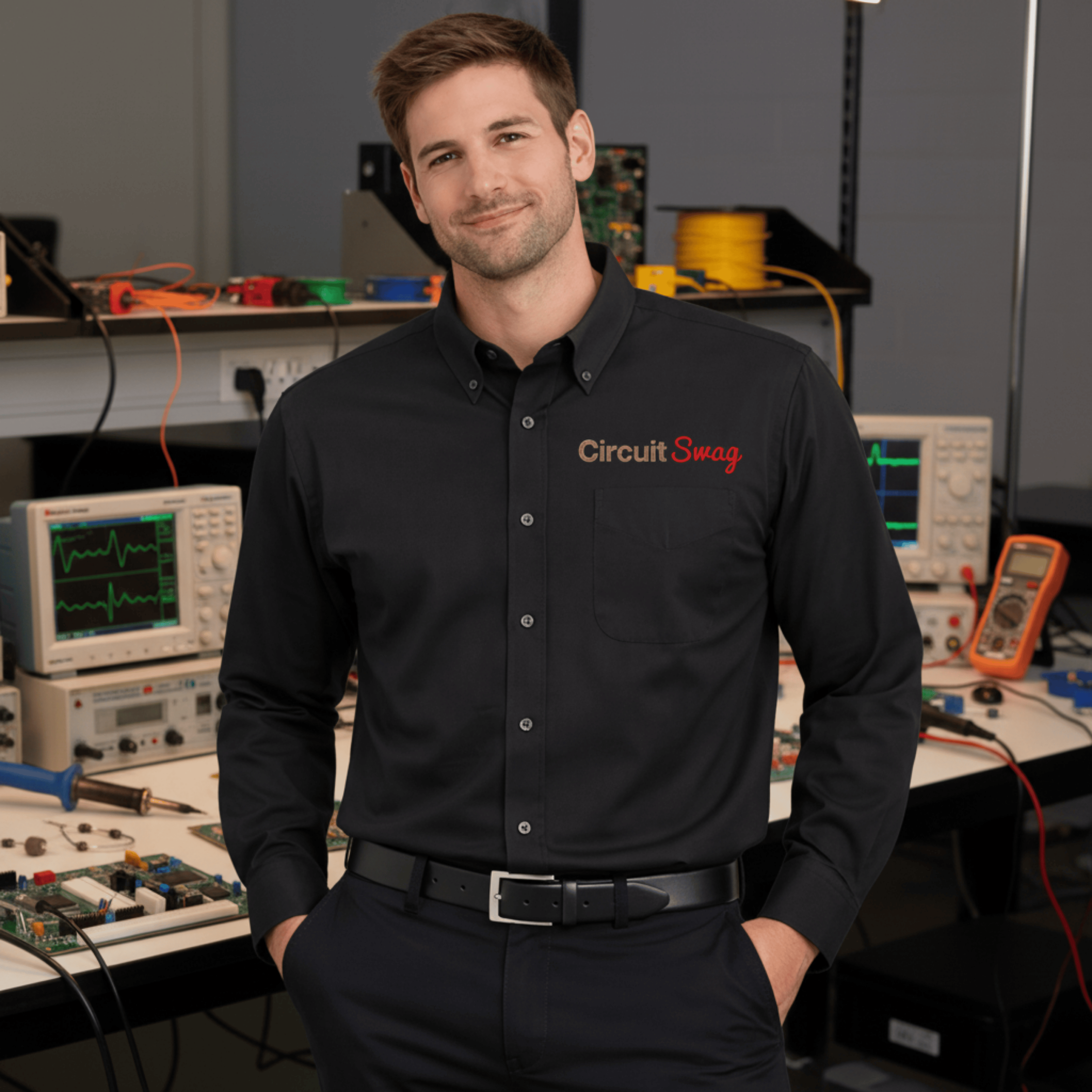 Printify Long-sleeve Black/Light Stone / XS Circuit Swag Embroidered Long Sleeve Shirt — Electrical Engineer / Computer Scientist