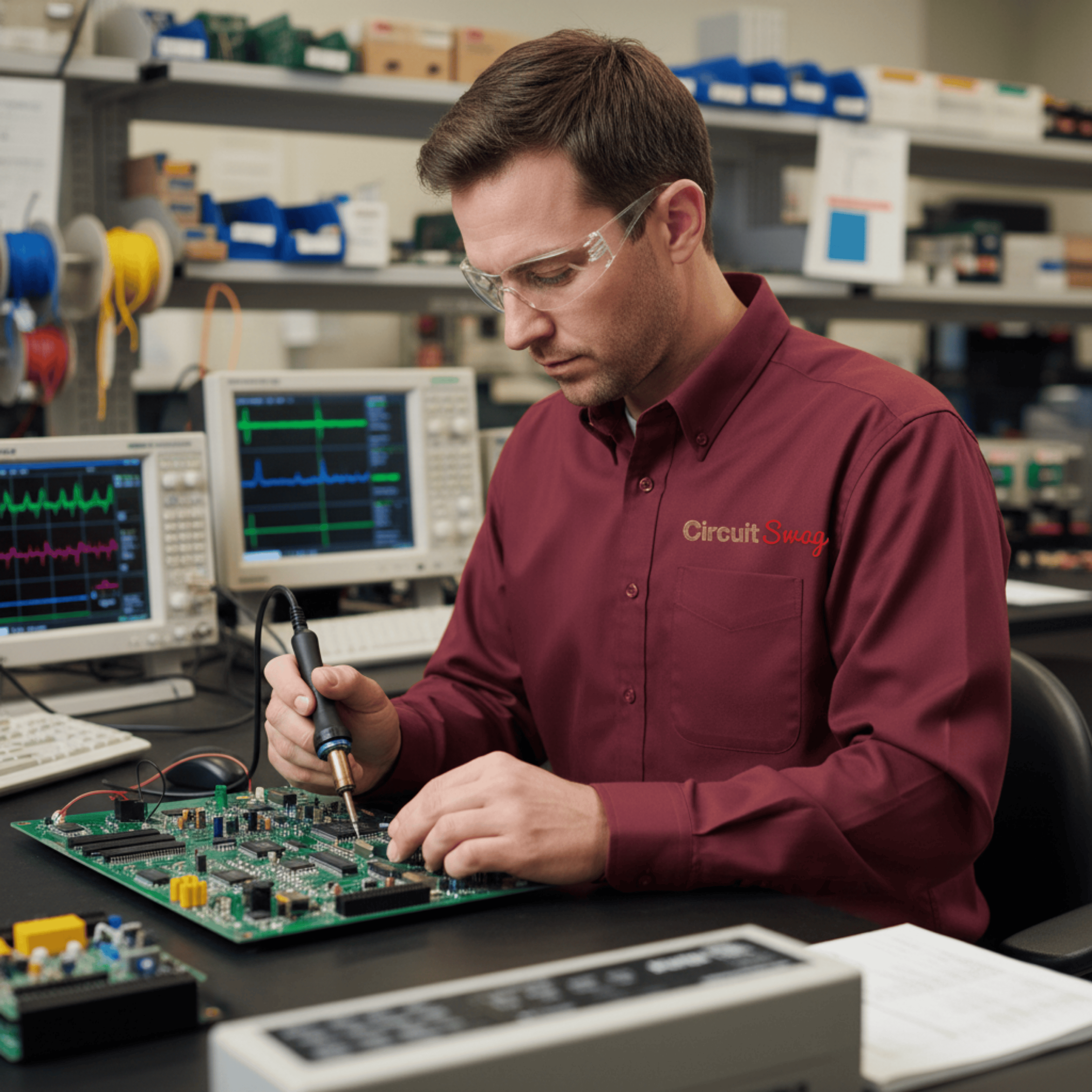 Printify Long-sleeve Burgundy/Light Stone / XS Circuit Swag Embroidered Long Sleeve Shirt — Electrical Engineer / Computer Scientist