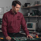 Printify Long-sleeve Burgundy/Light Stone / XS Circuit Traces Tree Embroidered Long Sleeve Shirt