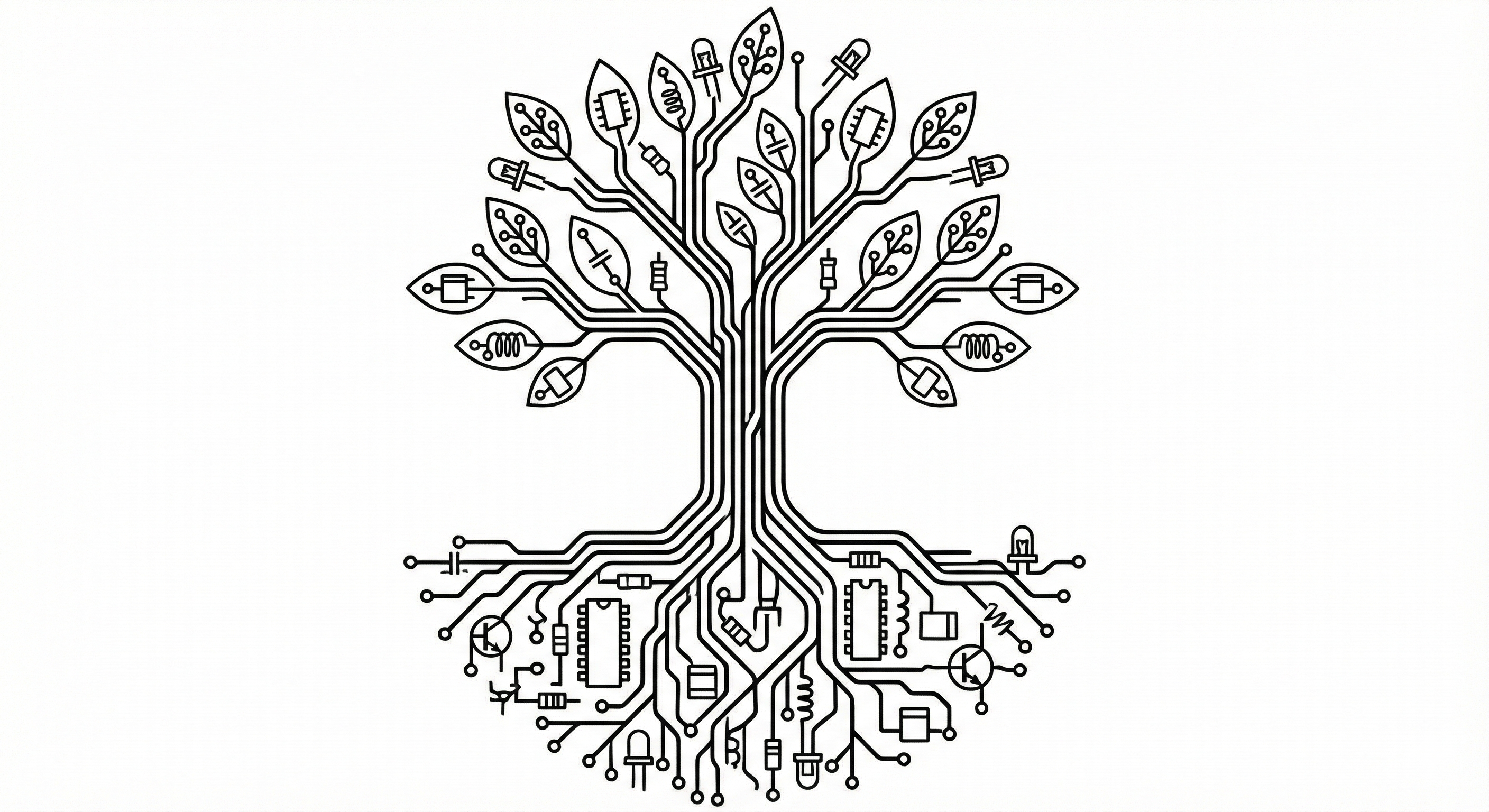 Printify Long-sleeve Circuit Traces Tree Embroidered Long Sleeve Shirt