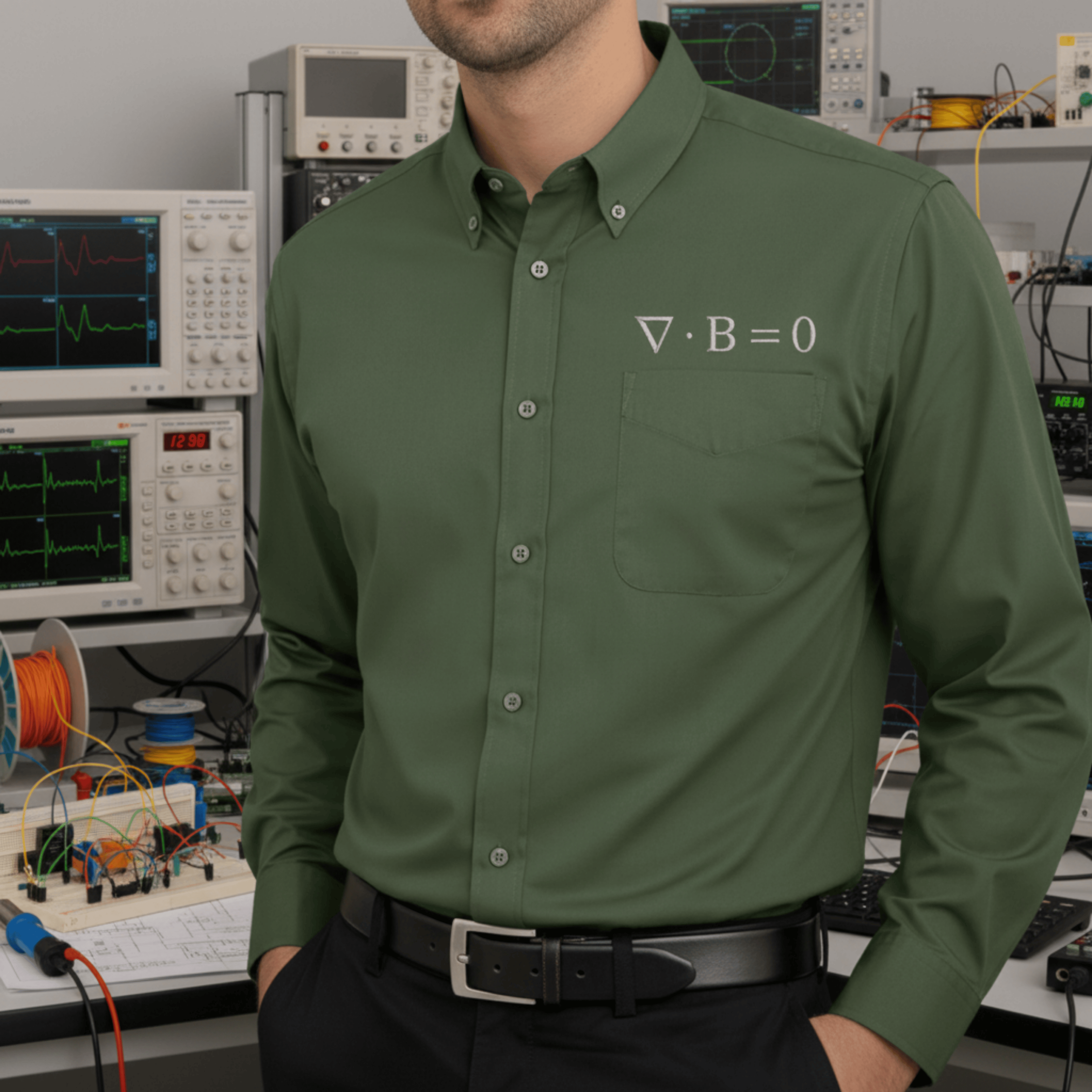 Printify Long-sleeve Clover Green / XS Maxwells Golden Rule Gausss Law for Magnetism Long Sleeve Shirt: Scientific Crest