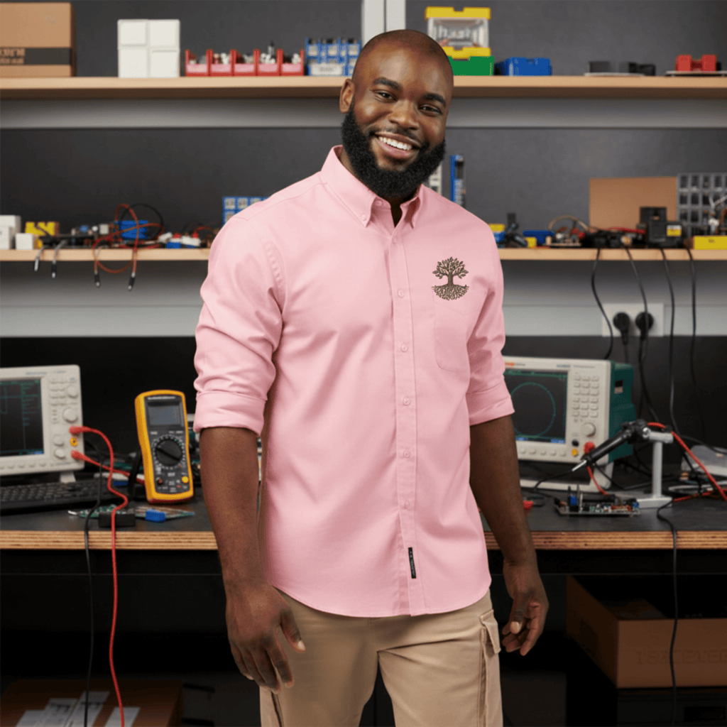 Printify Long-sleeve Light Pink / XS Circuit Traces Tree Embroidered Long Sleeve Shirt