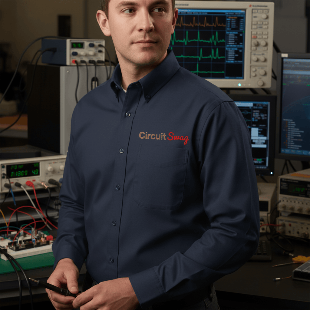 Printify Long-sleeve Navy/Light Stone / XS Circuit Swag Embroidered Long Sleeve Shirt — Electrical Engineer / Computer Scientist