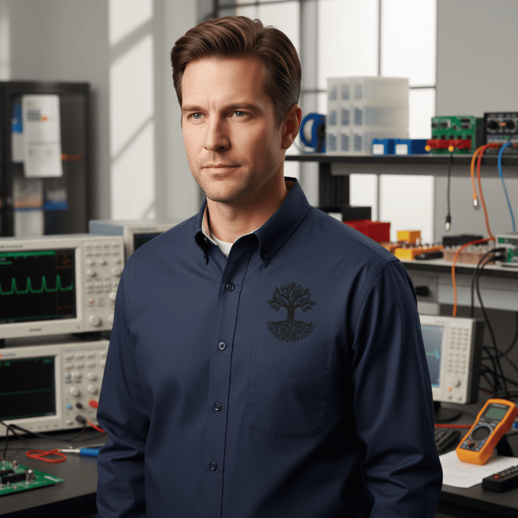 Printify Long-sleeve Navy/Light Stone / XS Circuit Traces Tree Embroidered Long Sleeve Shirt