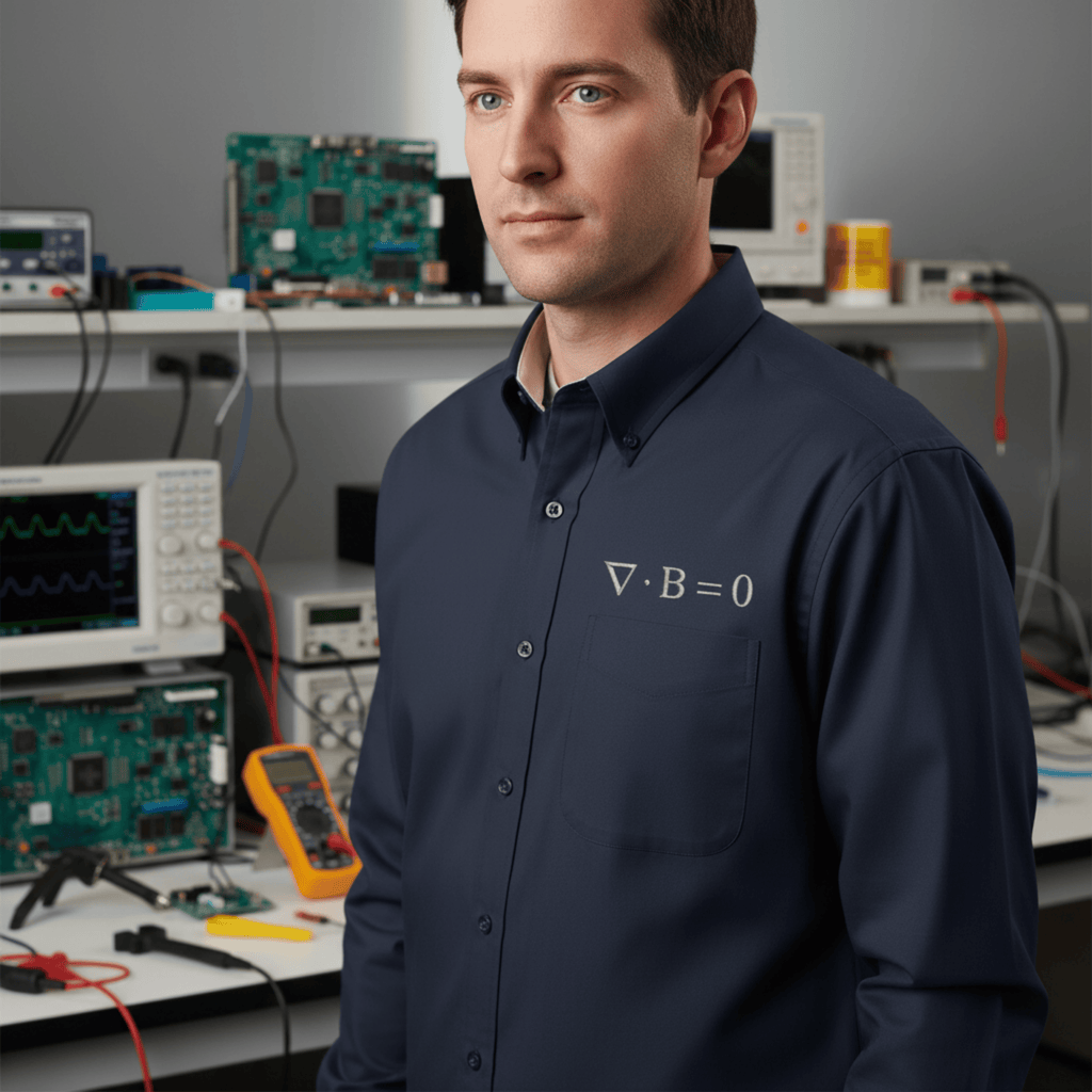 Printify Long-sleeve Navy/Light Stone / XS Maxwells Golden Rule Gausss Law for Magnetism Long Sleeve Shirt: Scientific Crest