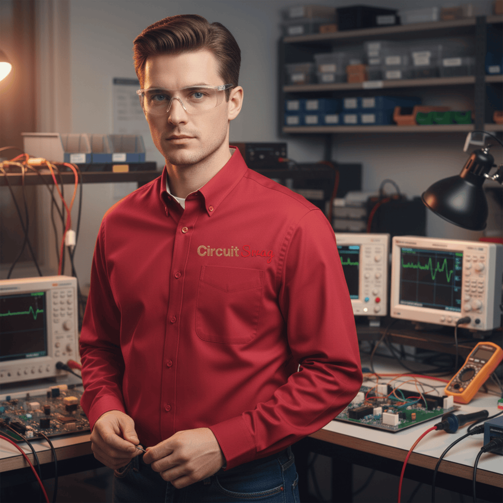 Printify Long-sleeve Red/Light Stone / XS Circuit Swag Embroidered Long Sleeve Shirt — Electrical Engineer / Computer Scientist