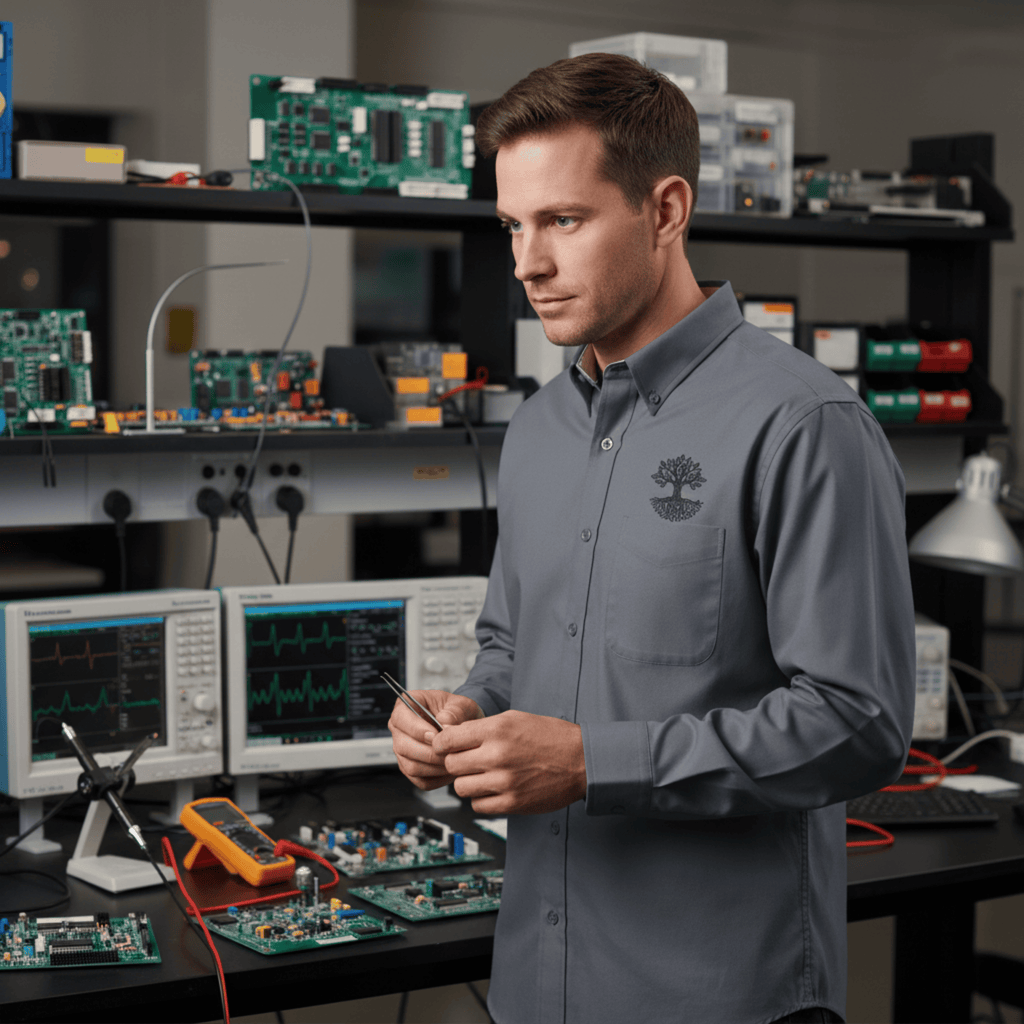 Printify Long-sleeve Steel Grey/Light Stone / XS Circuit Traces Tree Embroidered Long Sleeve Shirt