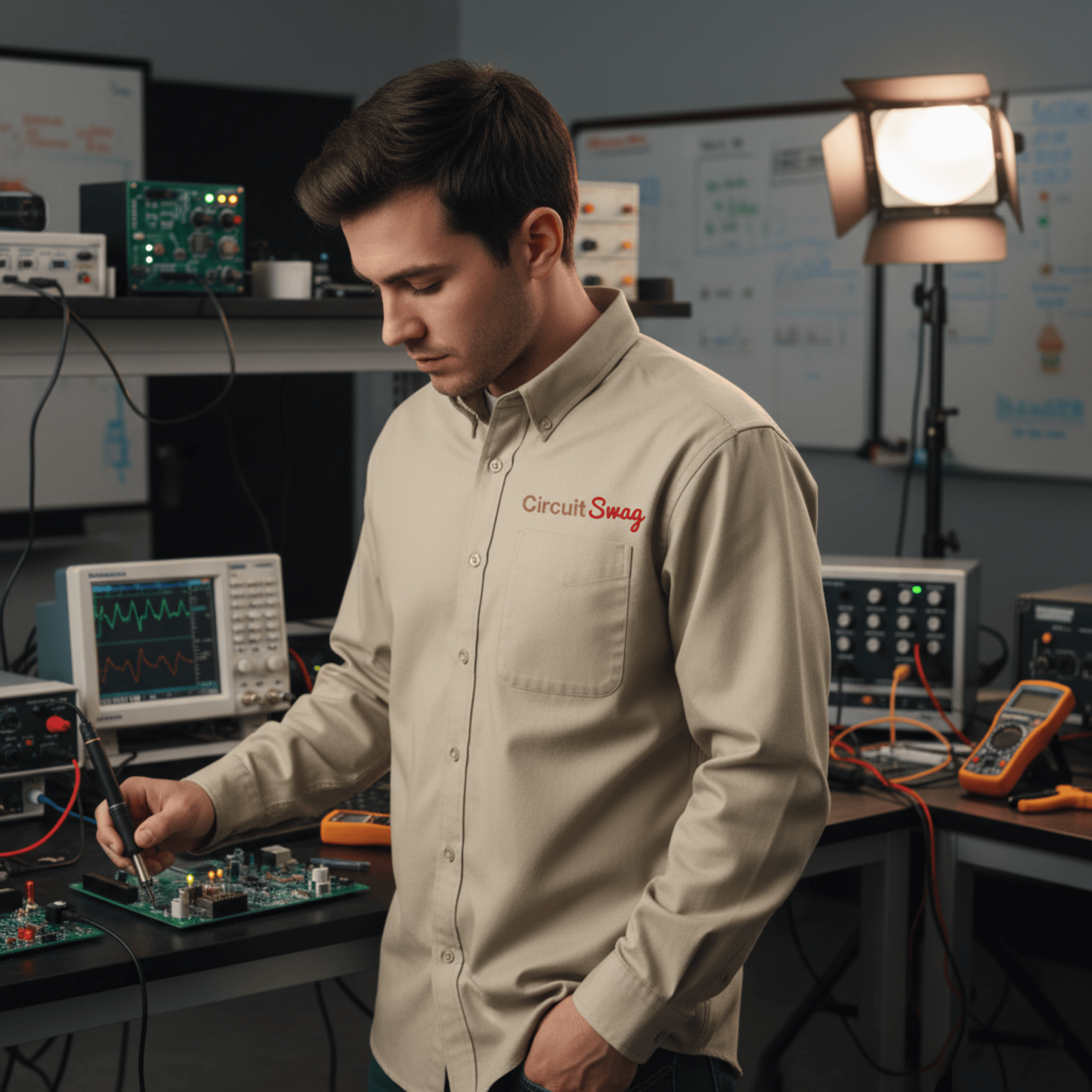 Printify Long-sleeve Stone / XS Circuit Swag Embroidered Long Sleeve Shirt — Electrical Engineer / Computer Scientist