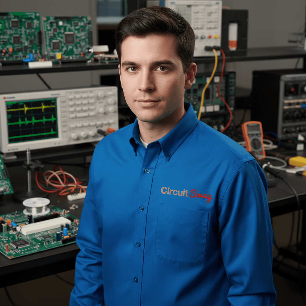 Printify Long-sleeve Strong Blue / XS Circuit Swag Embroidered Long Sleeve Shirt — Electrical Engineer / Computer Scientist