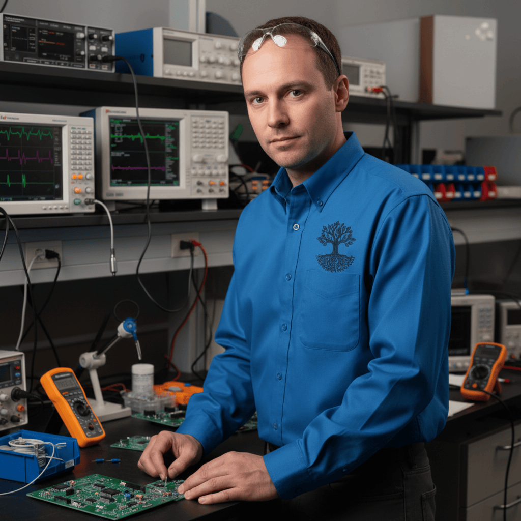 Printify Long-sleeve Strong Blue / XS Circuit Traces Tree Embroidered Long Sleeve Shirt