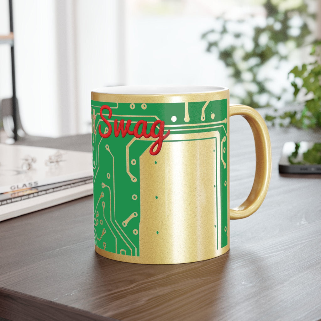 Printify Mug 11oz / Gold Circuit Board Trace Metallic Mug — Silver or Gold