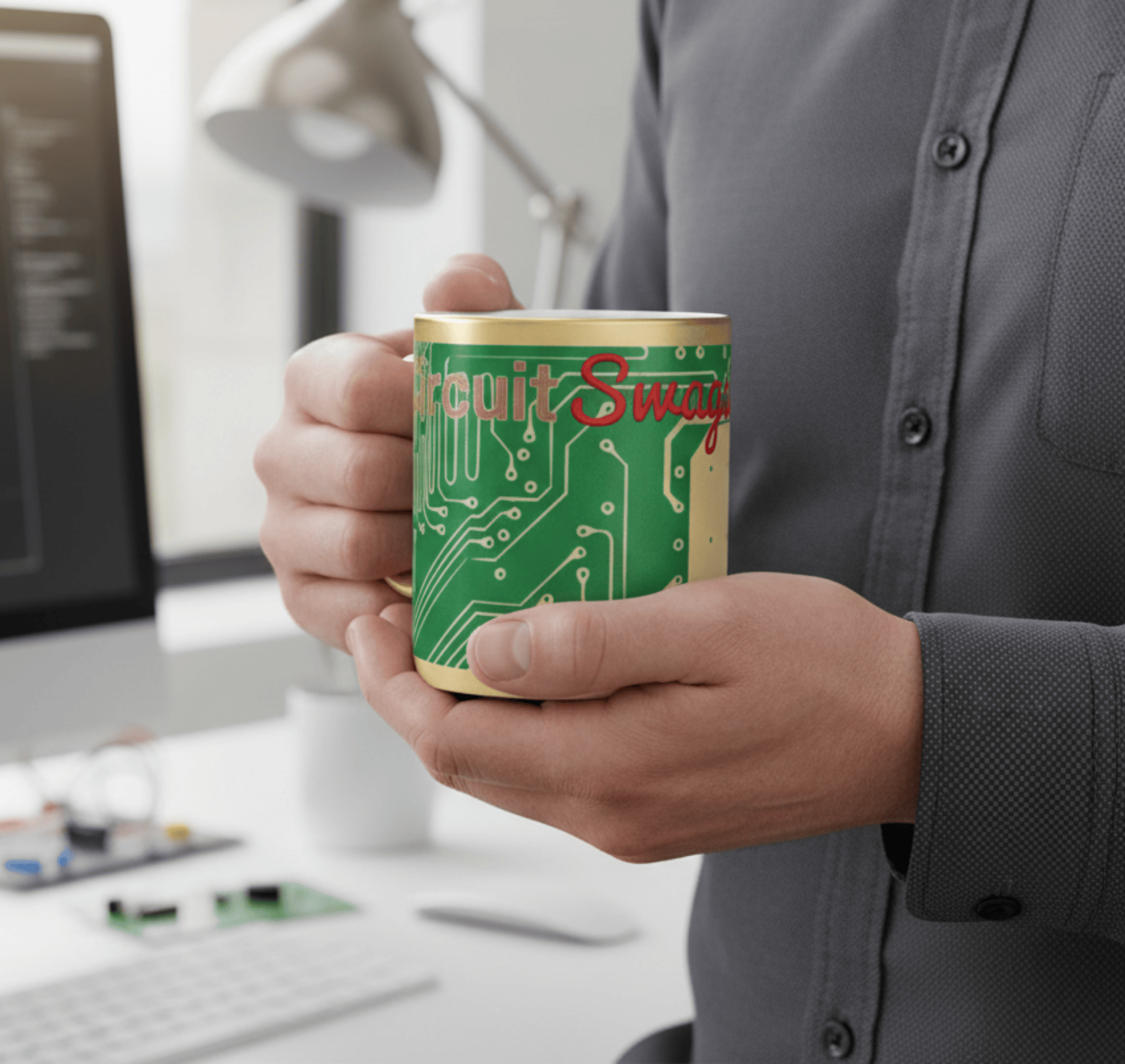 Printify Mug Circuit Board Trace Metallic Mug — Silver or Gold