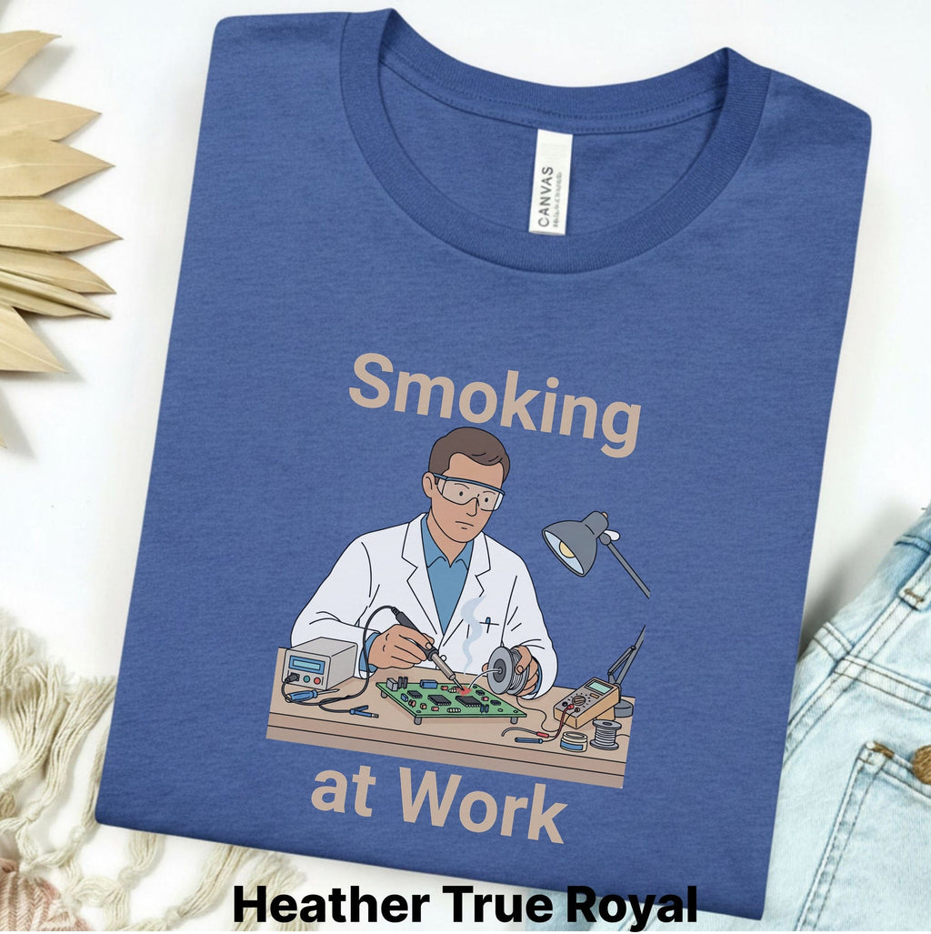 Printify T-Shirt M / Heather True Royal Smoking at Work Retro Technician Tee — Cartoon Lab & Tech Shirt