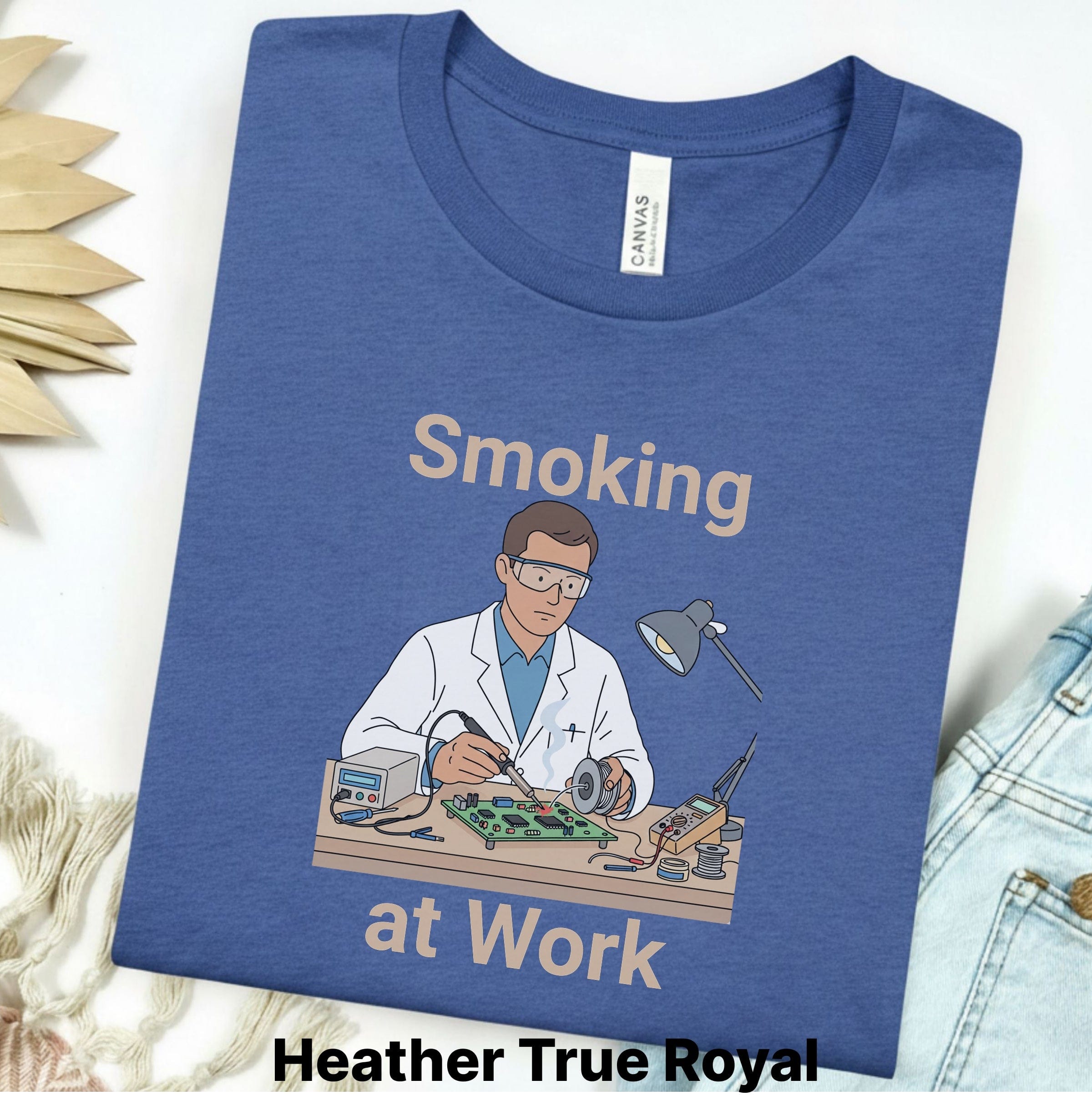 Printify T-Shirt M / Heather True Royal Smoking at Work Retro Technician Tee — Cartoon Lab & Tech Shirt