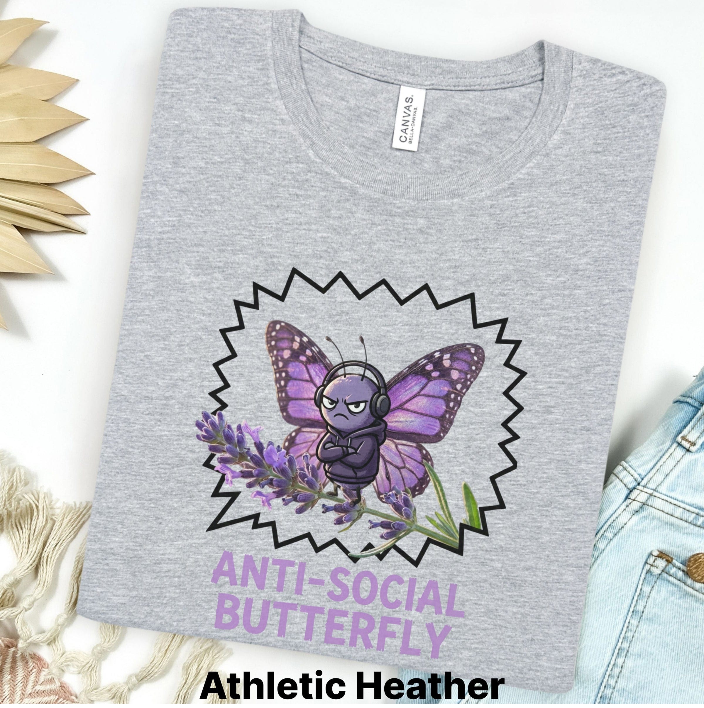 Printify T-Shirt S / Athletic Heather Anti-Social Butterfly T-Shirt — Funny Introvert Graphic Tee Main image