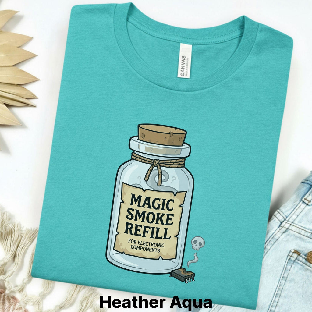 Printify T-Shirt S / Heather Aqua Magic Smoke Refill Tee — Funny Electronics T-Shirt