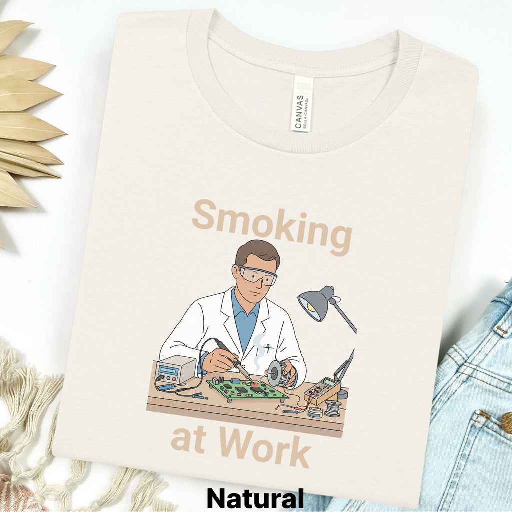 Printify T-Shirt S / Natural Smoking at Work Retro Technician Tee — Cartoon Lab & Tech Shirt