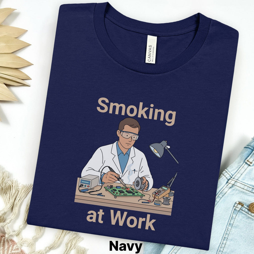 Printify T-Shirt S / Navy Smoking at Work Retro Technician Tee — Cartoon Lab & Tech Shirt