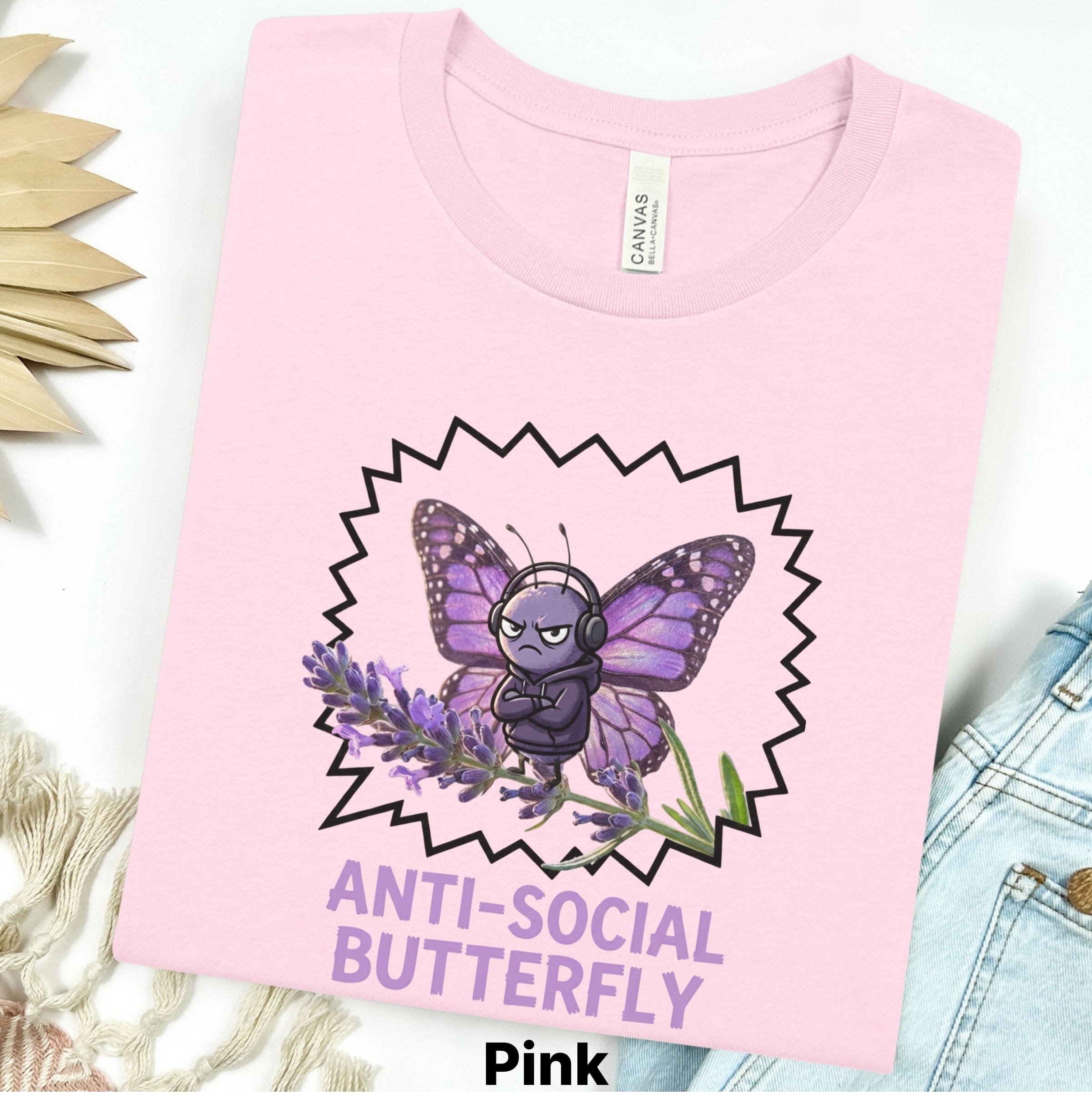 Printify T-Shirt S / Pink Anti-Social Butterfly T-Shirt — Funny Introvert Graphic Tee
